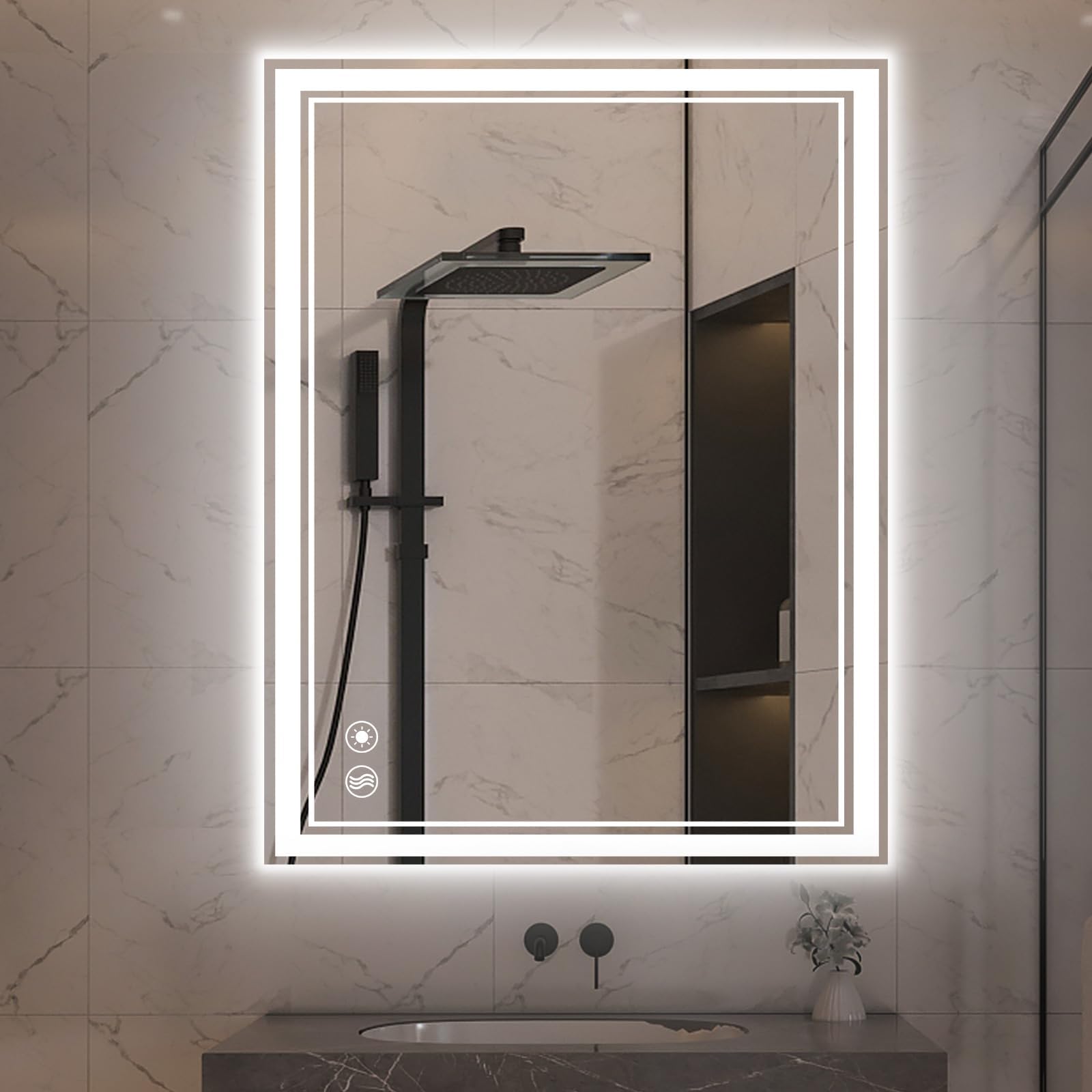 20“ x 28” LED Mirror for Bathroom LED Bathroom Mirror Anti-Fog Dimmable 3 Colors Bathroom Mirror with Lights Smart Mirror Memory Wall Mounted