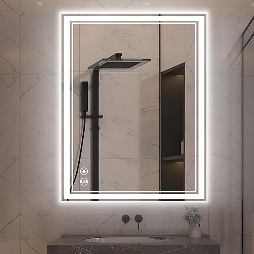 Miniatura 9 de Espejo de baño LED de 40 x 24 pulgadas, espejo de baño con luces LED, espejo LED frontal y retroiluminado para baño, antiniebla, regulable, 3