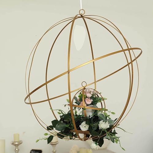Miniatura 6 de Efavormart - Bola plegable de hierro forjado dorado de 9 pulgadas, esfera floral  Soporte geométrico para jarrón colgante