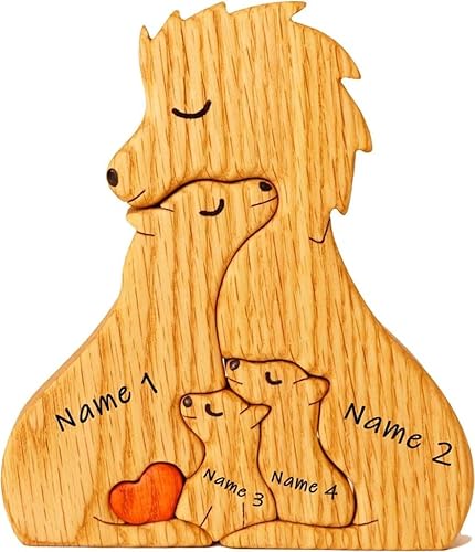 Miniatura 8 de ROSLILY Rompecabezas de madera de lobo personalizado con 1-8 apellidos de familia, figuras familiares de animales personalizadas talladas a mano,