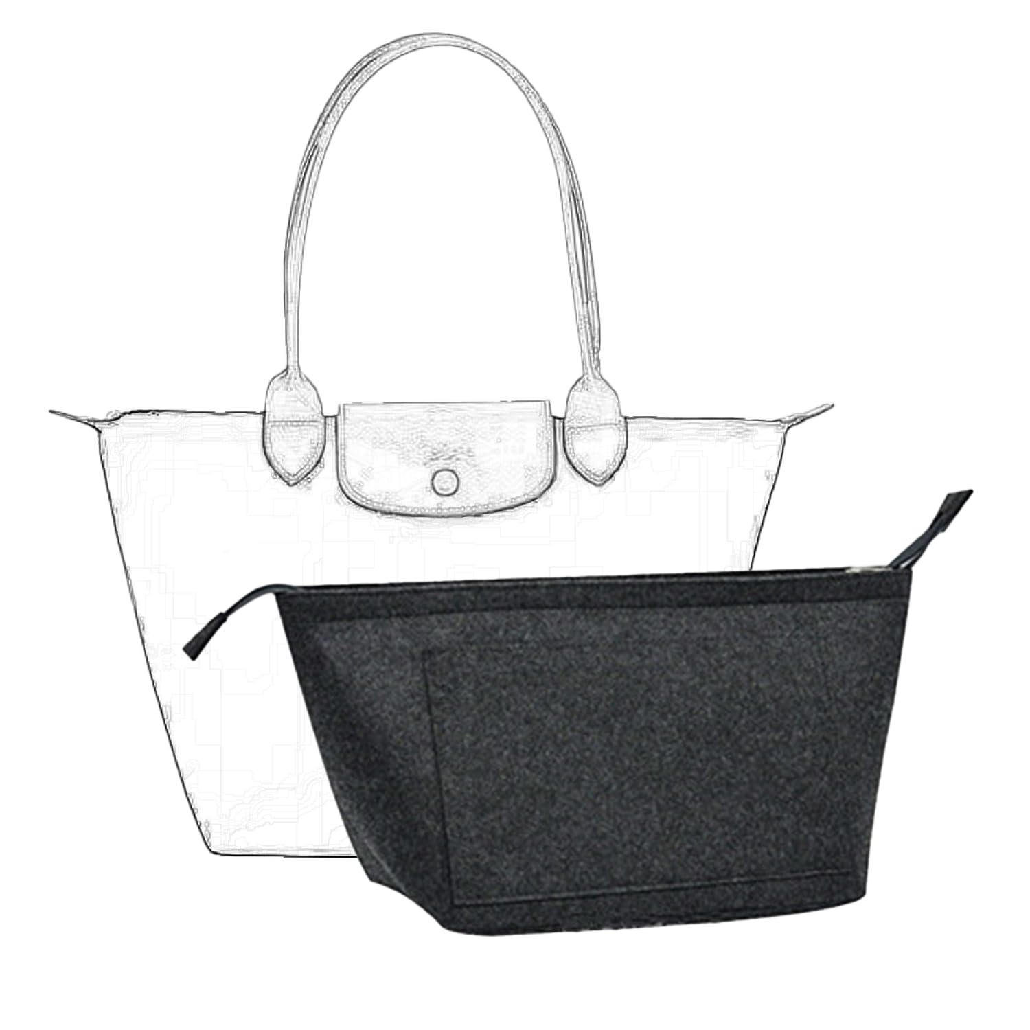 D.DUO Taschen-Organizer, Geldbörsen-Einsatz mit Reißverschluss, geeignet für Longchamp lange und kurze Griffe, Tragetaschen-Organizer-Einsatz (Dunkelgrau, Groß)