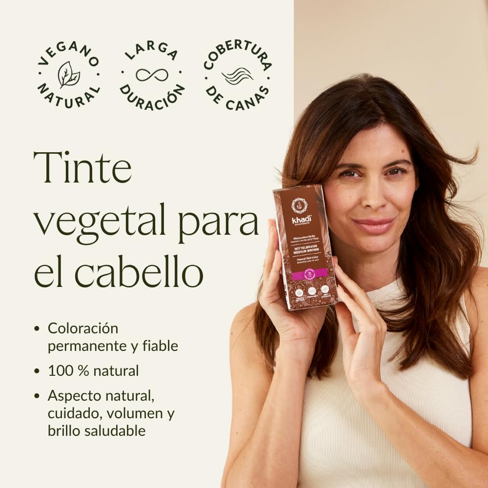 khadi CASTANO MEDIO Tinte vegetal para el cabello - tinte para un color castaño canela vivo y cálido hasta un castaño medio intenso y profundo - 100% vegetal - 100 g — view 3