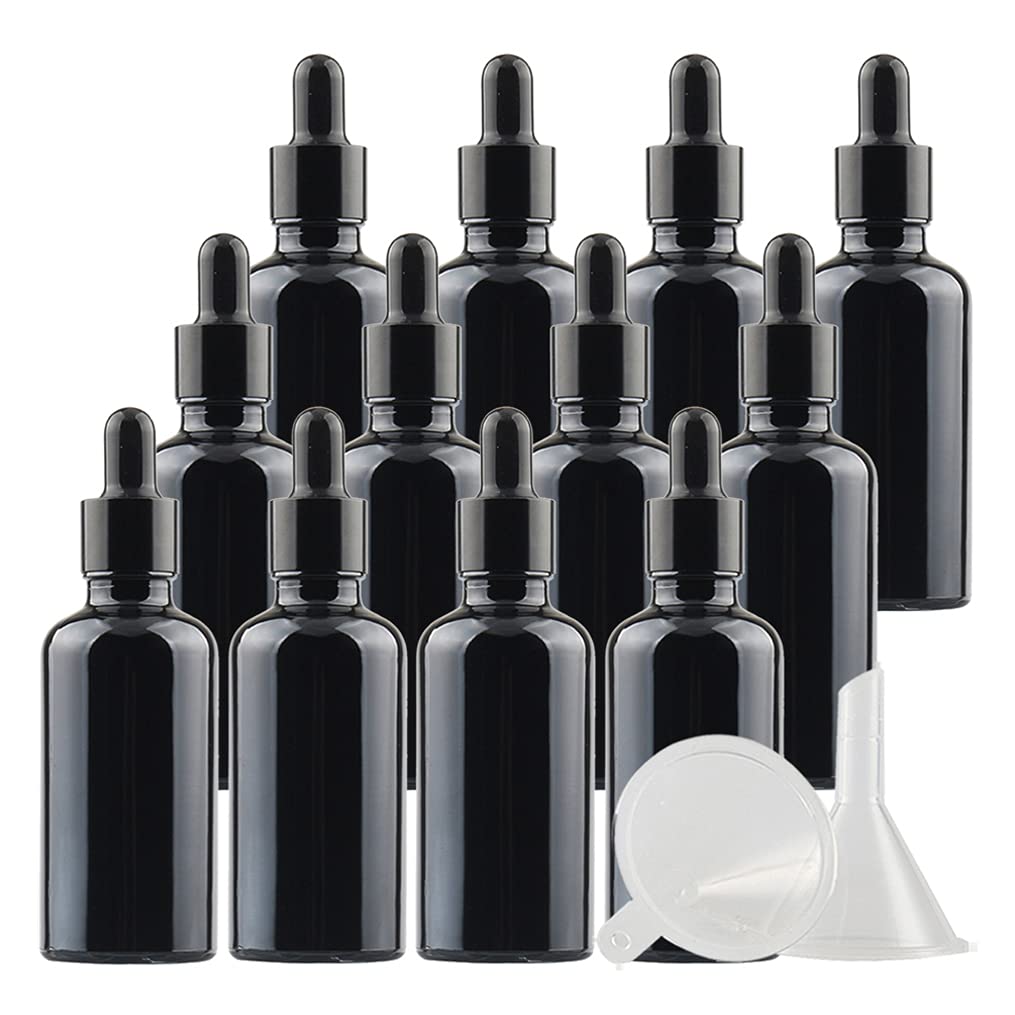 24 Pieza,Botella de Aceite Esencial Negro brillante de 50 Ml, Fácil de Llenar, Botellas de Cristal con anillo de Negro y pipeta,para Aceite Esencial, Masaje,Fragancia, Aromaterapia