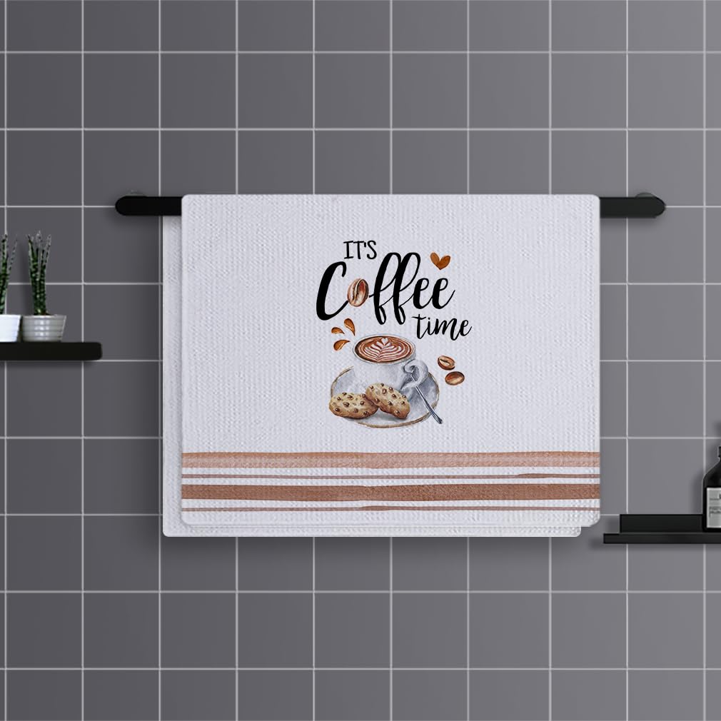 Trapos Cocina Estampado Marrón Café Paños de Cocina Suaves y Absorbentes Paños Cocina Reutilizables Trapos de Cocina para Secar Toallas Lavable Toallas de Barra Juego de 4 (40x60cm)