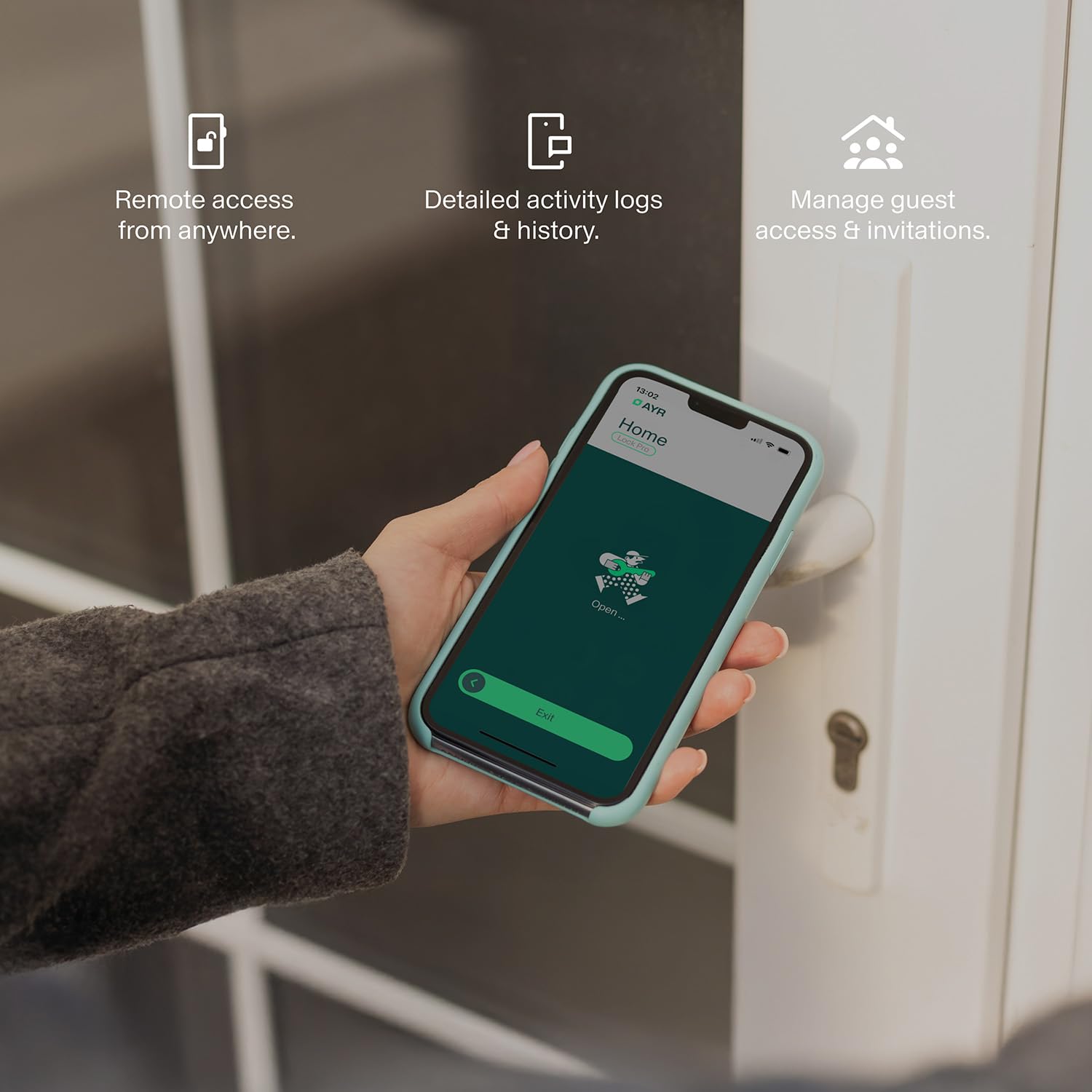 AYR Lock pro - Cerradura Inteligente Invisible de Alta Seguridad con Alarma, Control por APP Integra y Bluetooth, Antibumping y Antiganzúa, No Incluye Mandos. [Cromo mate]