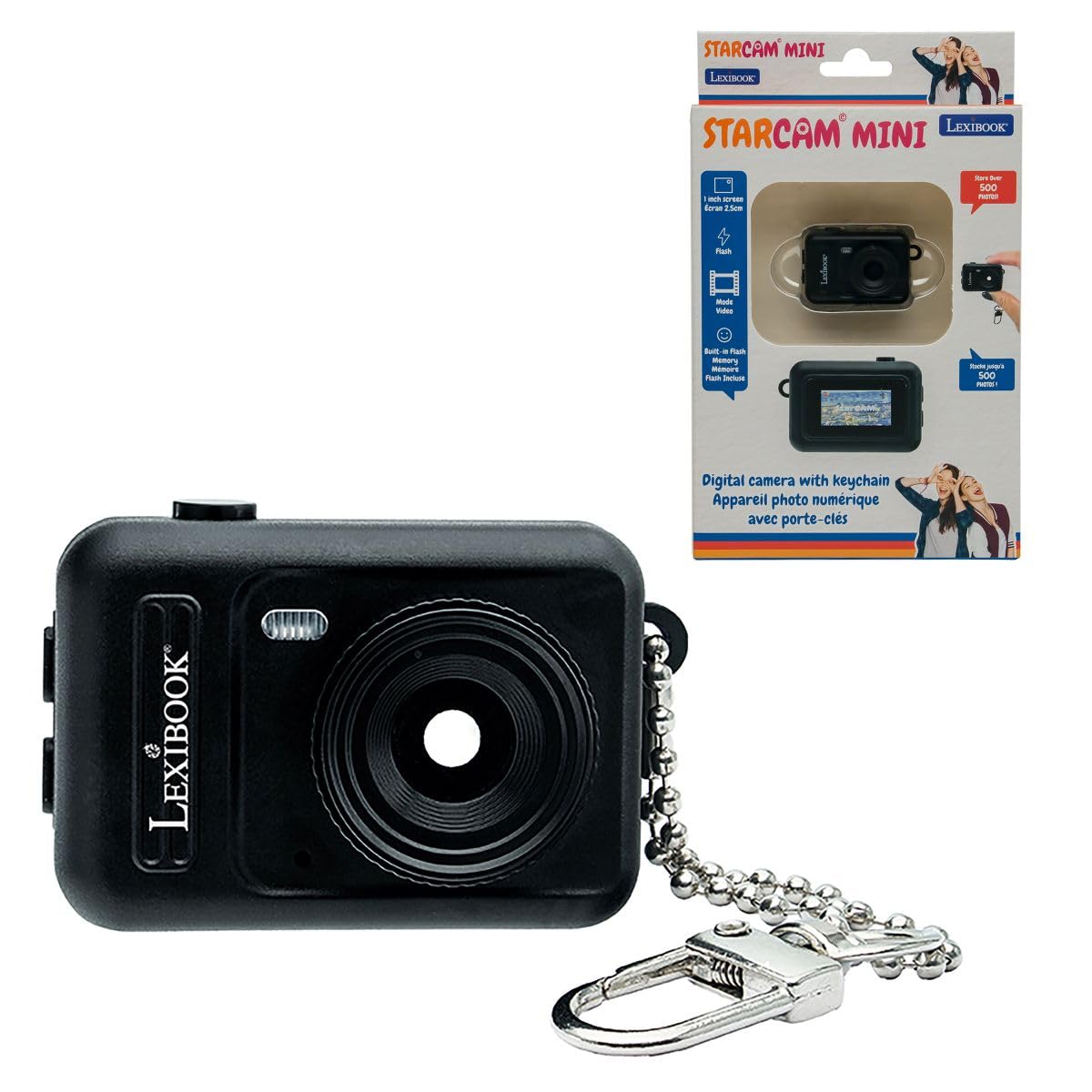 Lexibook, Miniature Keychain Digital Camera, Built-in Flash Memory, Photos and Videos, Compact Size, Easy to Carry, Black, DJKC76BKLXB