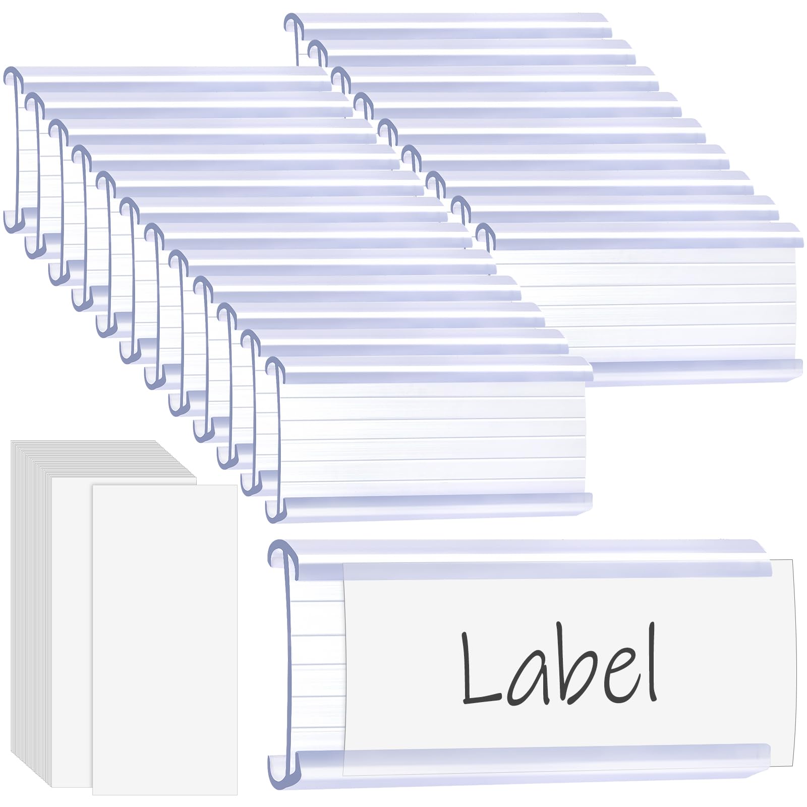 100 Pcs Wire Shelf Label Holders with White Blank Labels, Reusable Price Label Holder, Plastic Shelf Tags for Wire Shelving(3'' x 1.4'')