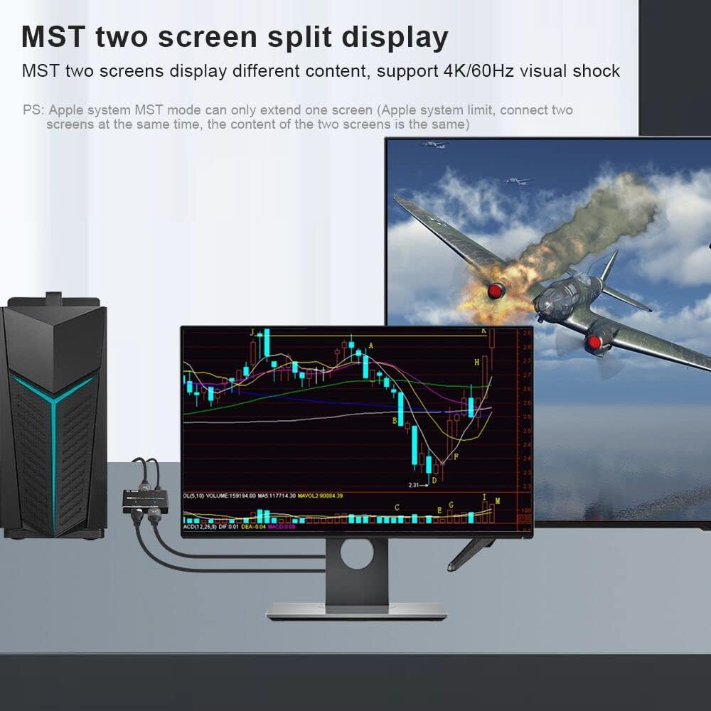 YIWENTEC DisplayPort HDMI Splitter 8K MST SST 1 In 2 Out Directional DP 1.4 8K@30Hz 4K@120Hz to DisplayPort HDMI 8K 2.1 1440P@165Hz Directional Converter Switch Multi Screen Transfer - Image 5