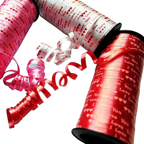 Miniatura 2 de Cinta lisa con texto en inglés "I Love You", 316 pulgadas x 100 yardas, cinta rizadora de San Valentín para envolver regalos, San Valentín,