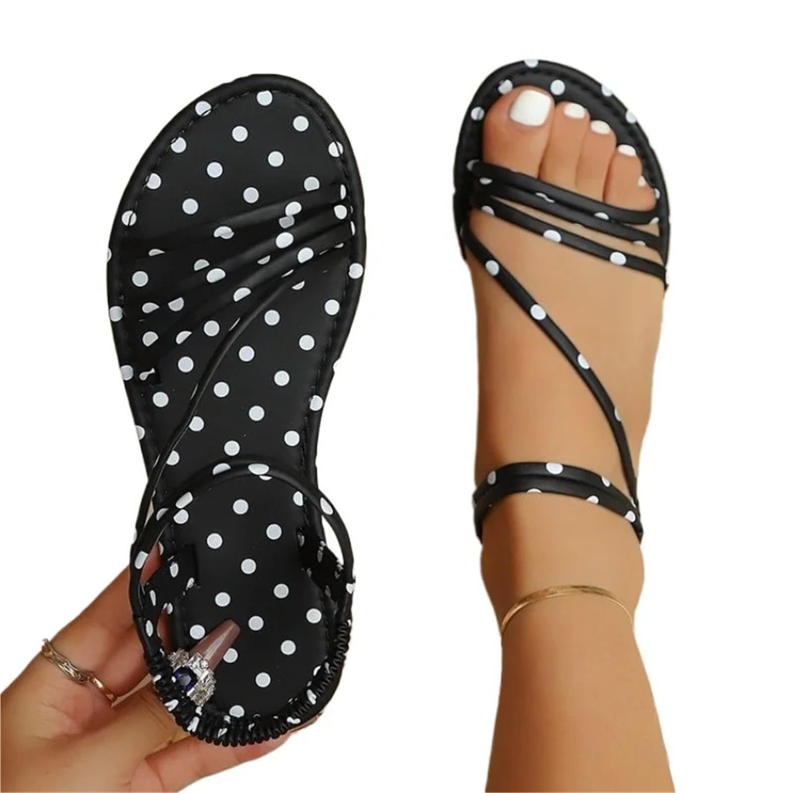 Plano De Tiras con Estampado De Puntos Retro De Verano