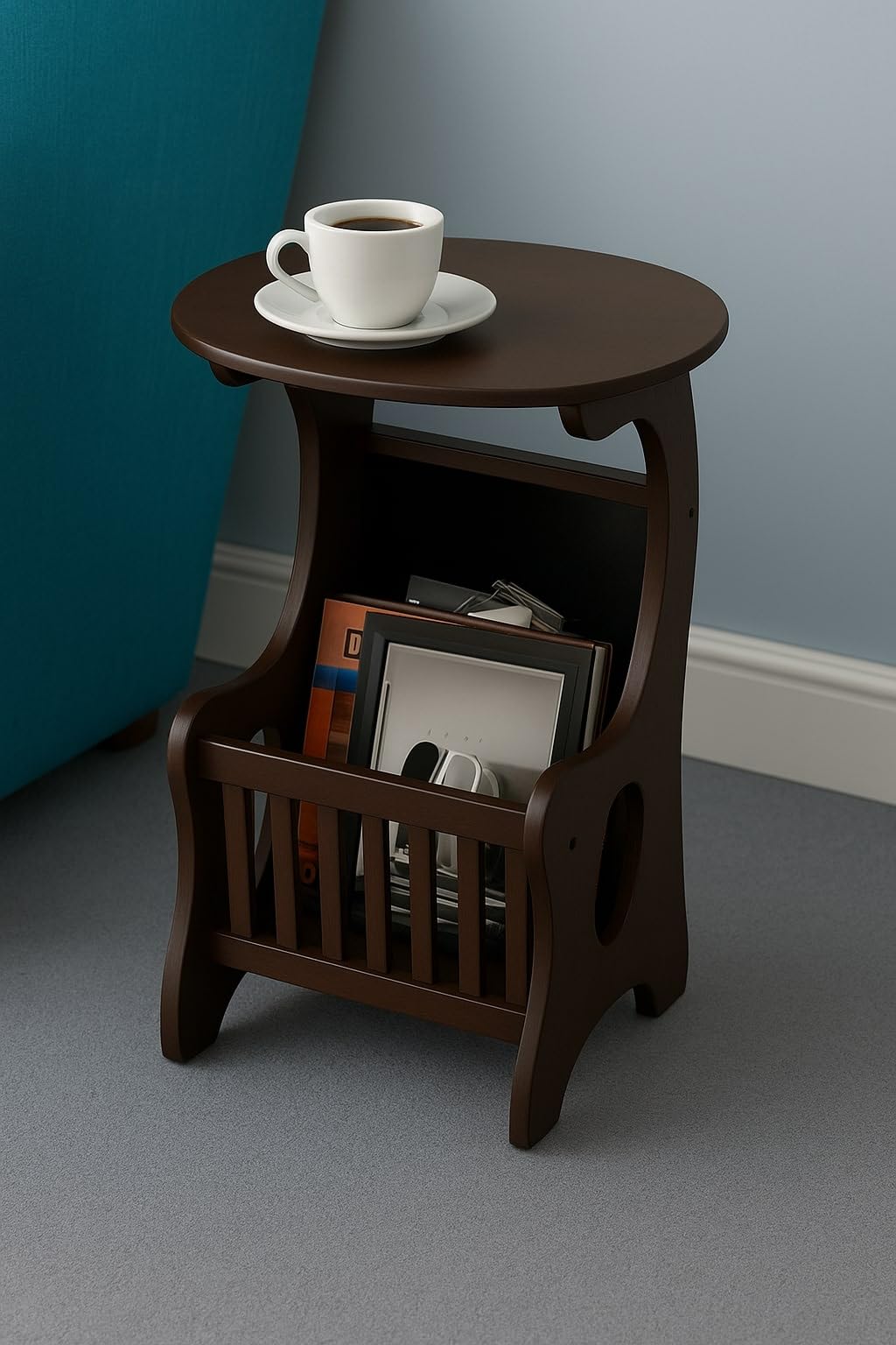 Modern End Table, Side Table for Living Room, Bedroom, Home Decor Small Coffee Tea Table Home Living Room Storage Magezine and Book Rack (Brown)-image-35