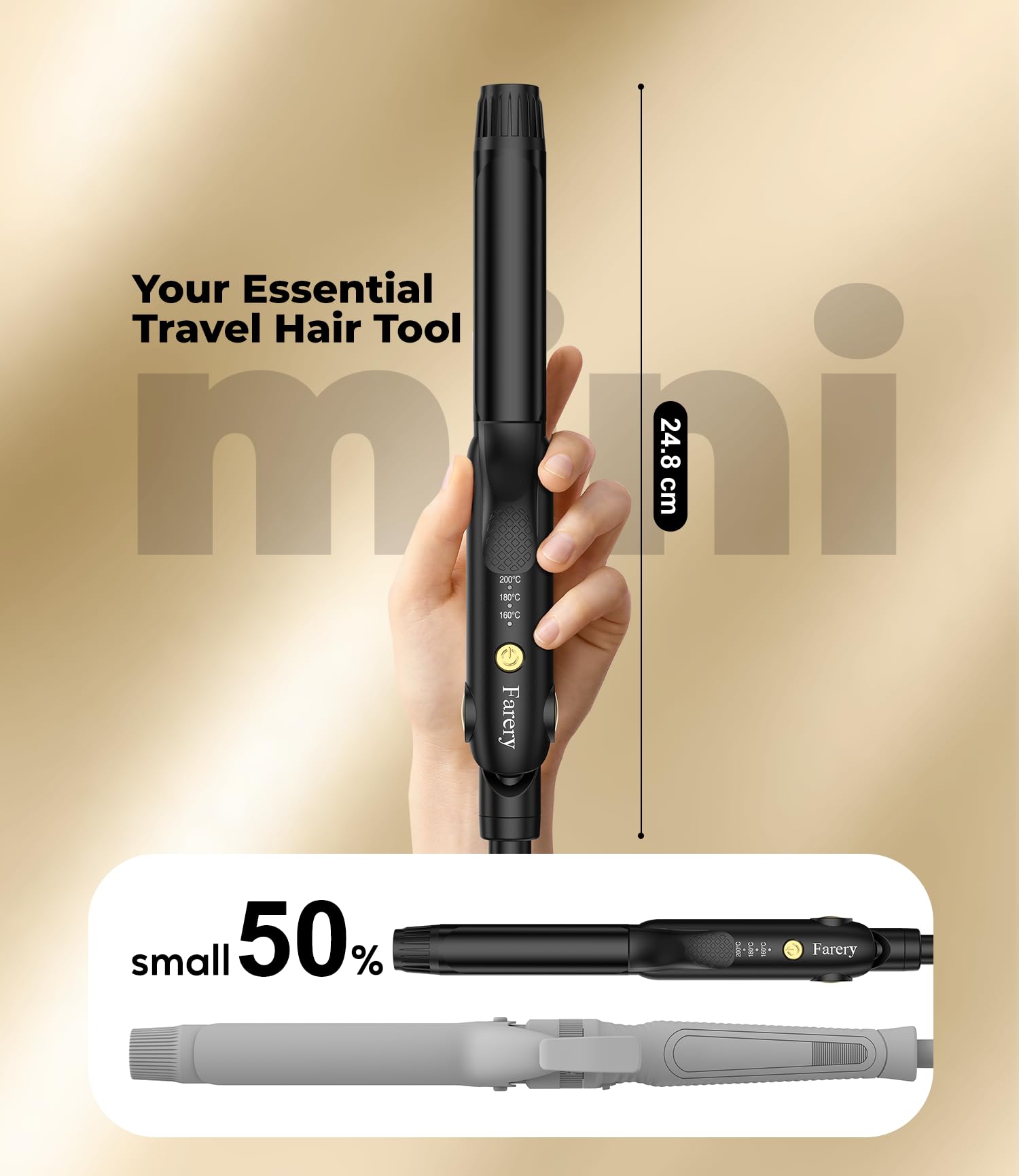 Plancha de rizar para viajar Farery, plancha alisadora de cabello mini de 25 mm con 4 temperaturas ajustables, bastón de rizar cerámico 2 en 1 para cabellos cortos, voltaje dual.