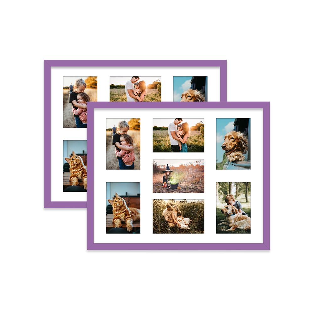 Purple Multi Photo Frame - Holds 7 x 6x4 Pictures, Family Collage Picture Frame for Wall Display, 20x16 Frame size, Set of 2