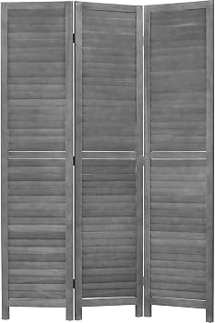 Room Divider Wall Wood Folding Screen Partitions, 3 Panel Folding Screen for Room Separation, 4.3FT Divider Freestanding Partition for Home Office Bedroom Grey