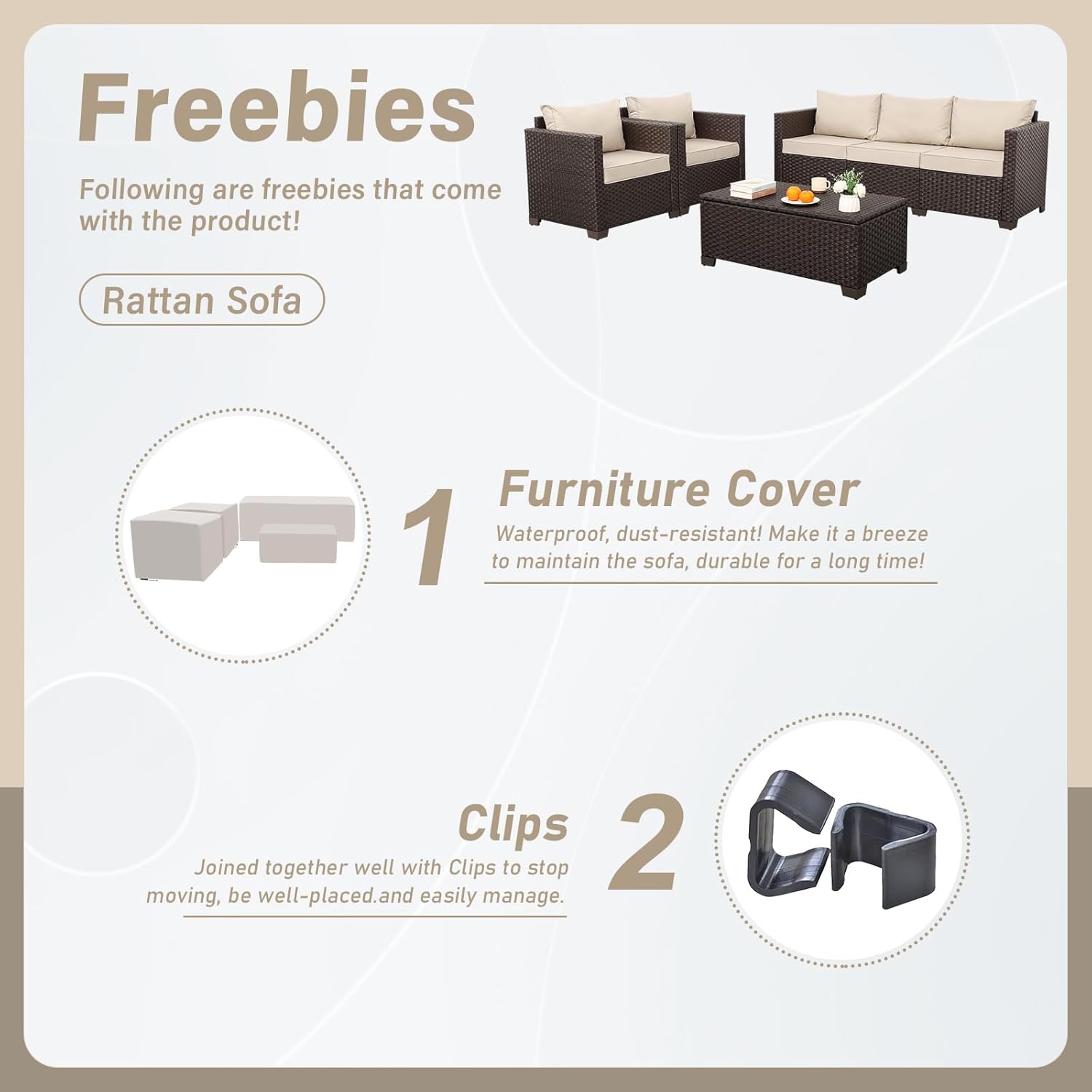 Patio Furniture Set 4 Pcs Outdoor Furniture Sets Patio Couch Outdoor Chairs Coffee Table with Storage Khaki No-Slip Cushions and Waterproof Covers