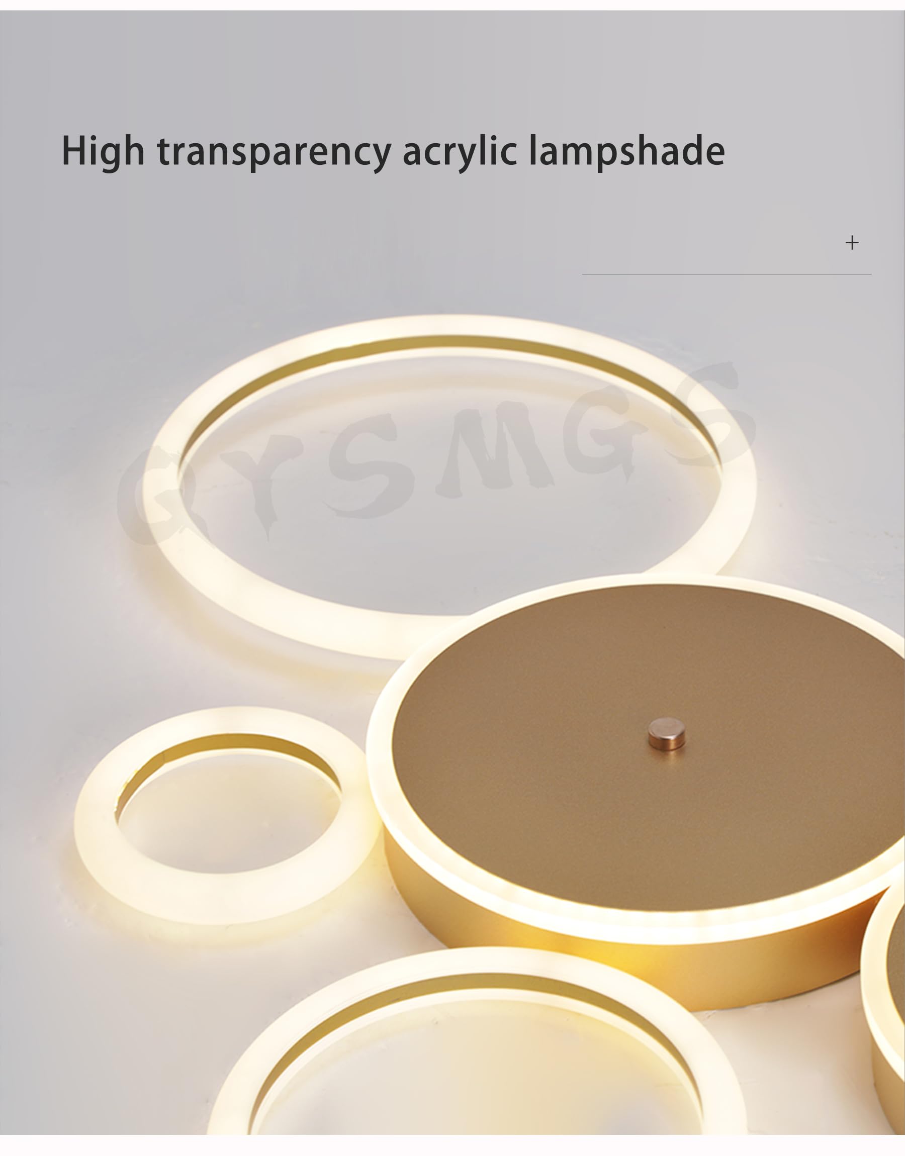 Moderne LED-Deckenleuchte, Dimmbare mit Fernbedienung Deckenlampe, Rundes Ring Design aus Acryl Bündige Montage Deckenbeleuchtung, für Wohnzimmer Schlafzimmer Esszimmer Küche (Gold,5Ringe)