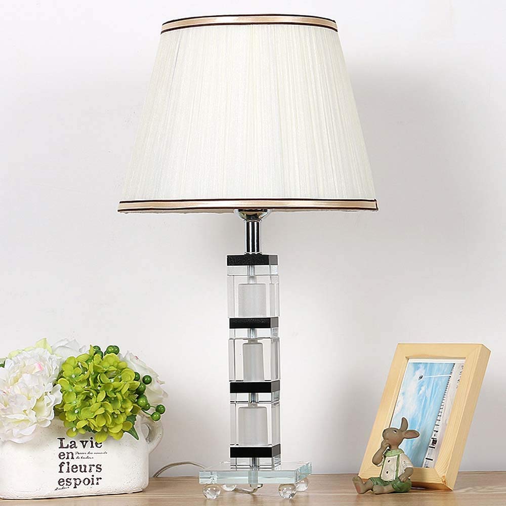 Lampy stołowe, kryształowe lampy biurkowe z abażurem z tkaniny, współczesne szkło i metalowa podstawa, idealne do salonu, sypialni, lampki nocne, 12 x 21,6 cala, beżowe