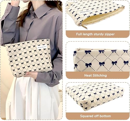 Miniatura 5 de Bolsa de maquillaje estética grande, bolsas de cosméticos florales para mujeres y niñas, organizador de maquillaje de lona con cremallera, bolsa de