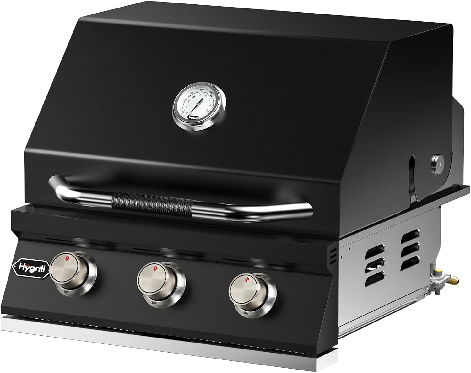Hygrill STD Series Heavy Duty 3-Burner Built In Grill for Natural Gas, Stainless Steel Outdoor Kitchen Grill Head, Black