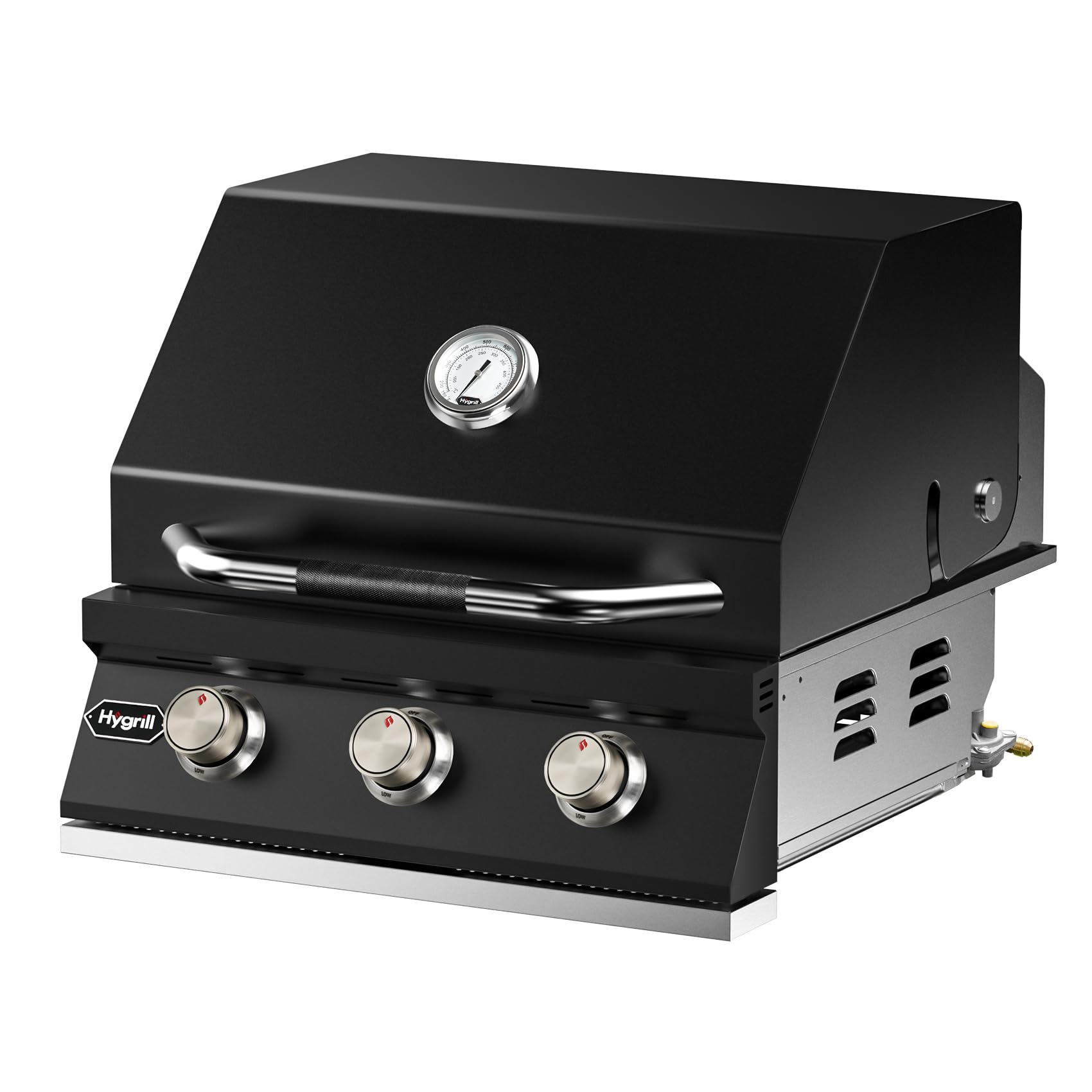 Hygrill - Parrilla integrada de 3 quemadores para gas natural, acero inoxidable, para exteriores, color negro