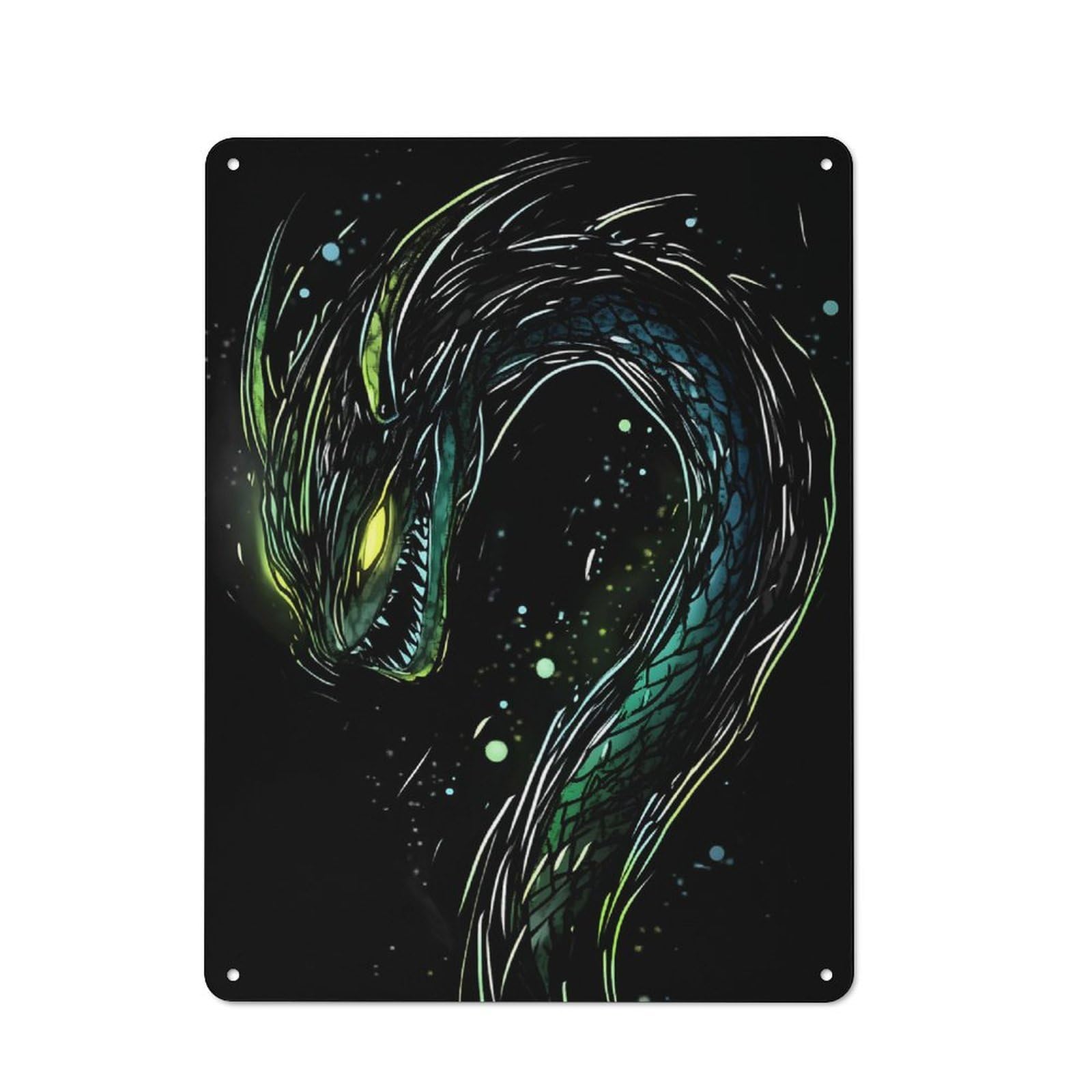 Junmoney Style-3 Green Dragon Illustration Modern Vintage Metal Wall Decor 40X30cm, Tin Sign For Hobby Room, Office, Lounge Or Living Room