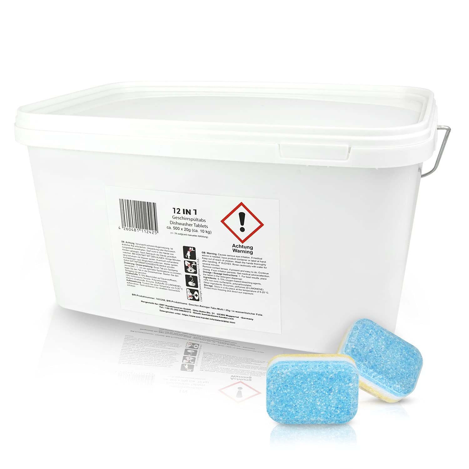 Spülmaschinen Tabs - mit wasserlöslicher Folie - Geschirrspültabs - 12 verschiedene Funktionen - 10 KG in einem wiederverschließbaren Kunststoffbehälter erhältlich