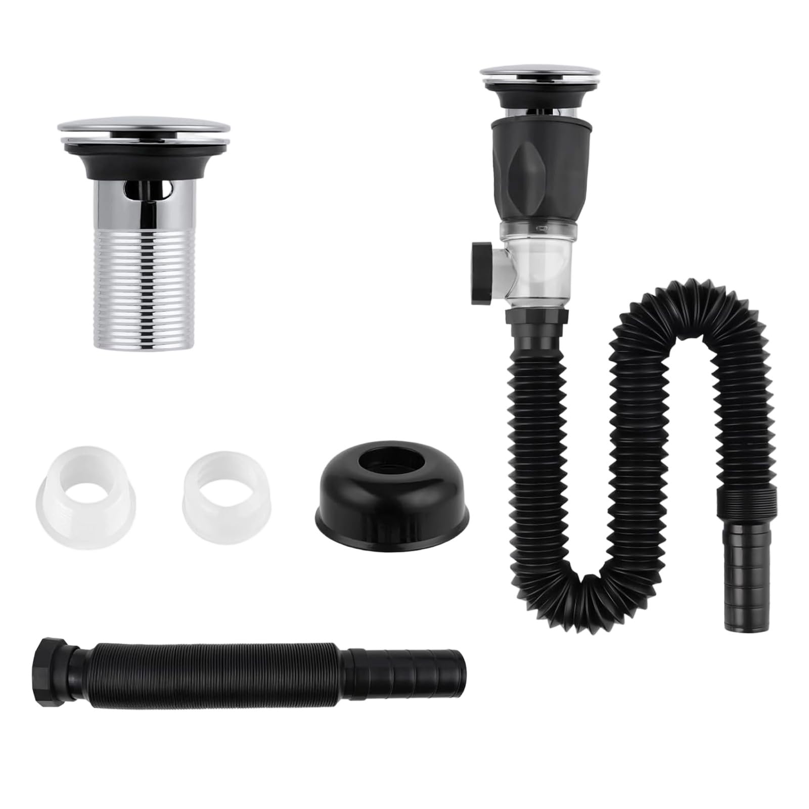 Flexible Extendable Drain Pipe for Sink Overflows and Without Overflows Featuring Hair Filter Odors Leakproof Universals Drain Pipe