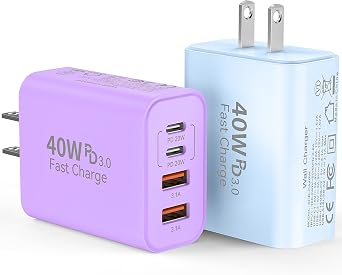 USB C Fast Charger Block, 40W USBC Wall Charger Plug 4Port Type C Phone Charging Cubes Power Adapter Multiport Brick for iPhone 17/16/15/14/13/12/11/Pro Max/Plus/Air, iPad mini/Pro, Galaxy S25, 2Pack