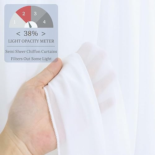 Miniatura 3 de Cortinas blancas de techo para fiestas, 4 paneles, 5 x 15 pies, cortinas de boda para techo, tela transparente, tela drapeada, cortina de gasa para
