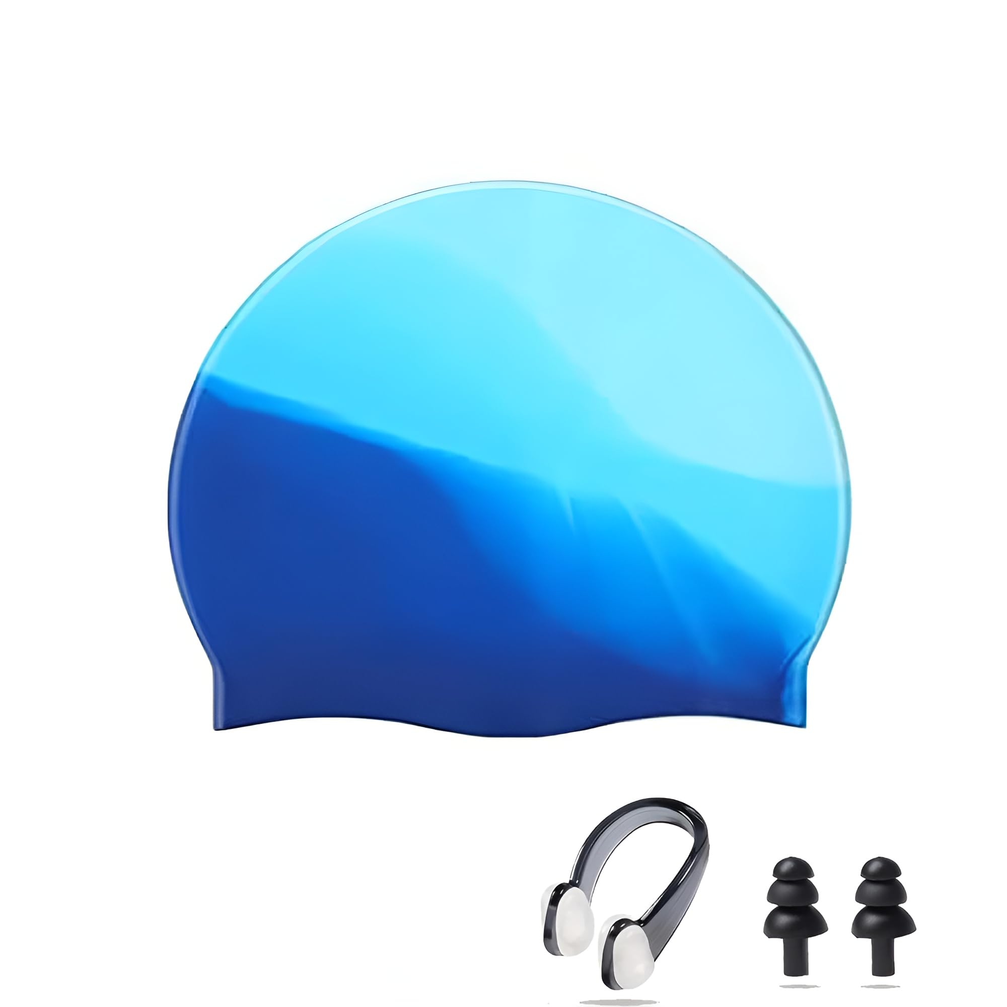 Ancaiqi Swimming Caps, Colourful Waterproof Printed Swimming Cap, Silicone and Nylon Fabric Swimming Caps, Nose Clip Ear Plugs for Men and Women Adults