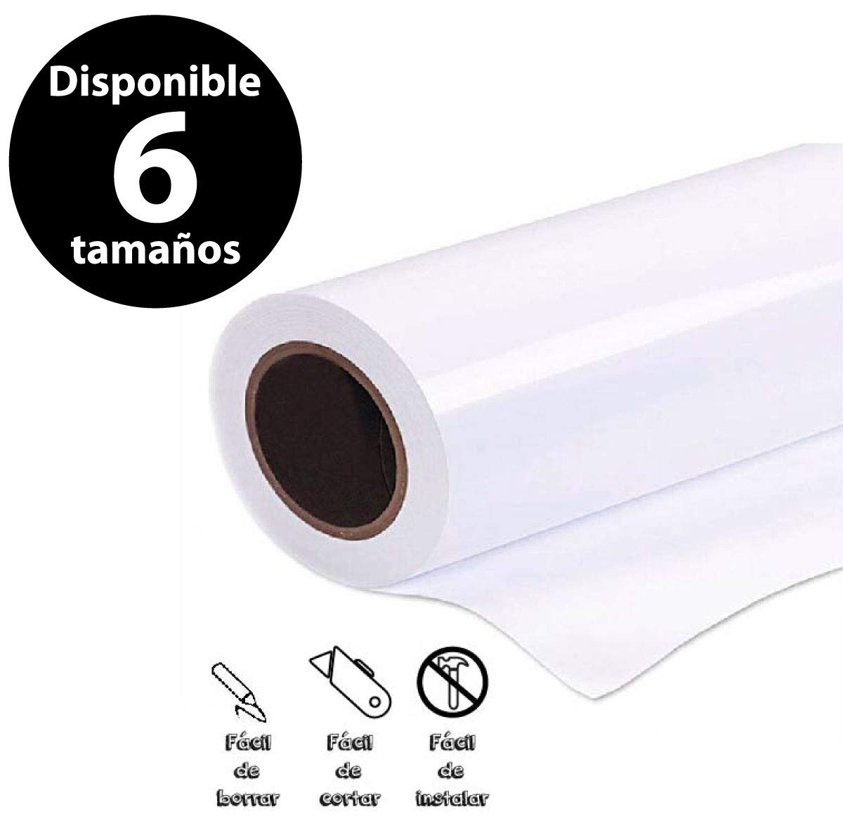 Pizarra adhesiva blanca 137 x 50 cm. Rollo pizarra profesional blanca autoadhesiva. Vinilo pizarra blanca, lámina adhesiva para colegios, oficinas, hogares, cocina