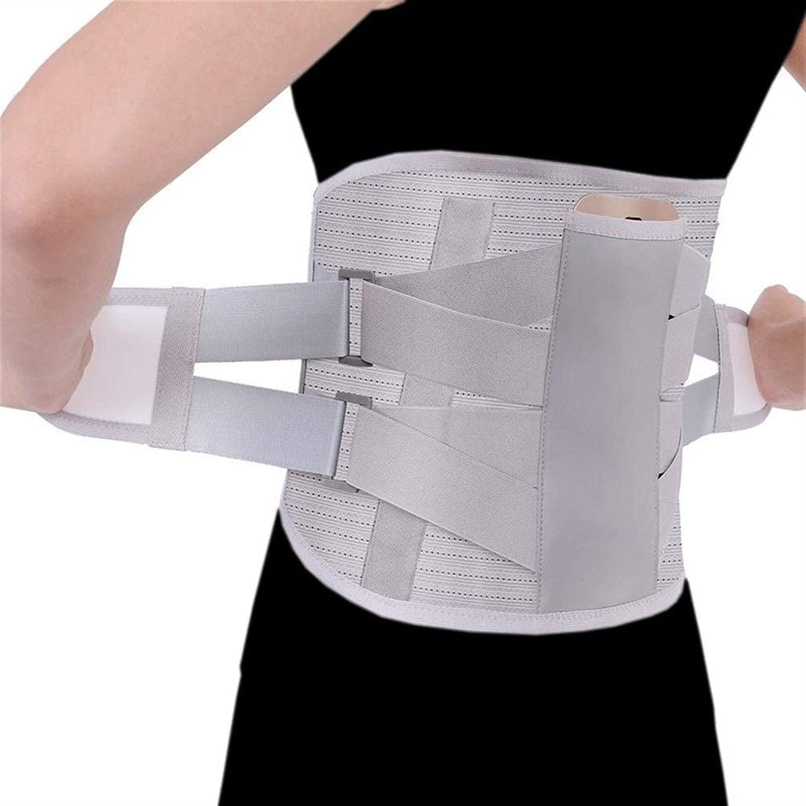 Cinturón De Soporte Lumbar De Turmalina con Correas De Soporte Ajustables Y Autocalentables - Faja Lumbar para Hombres Y Mujeres - Cinturón Térmico De Protección,Silver-Medium