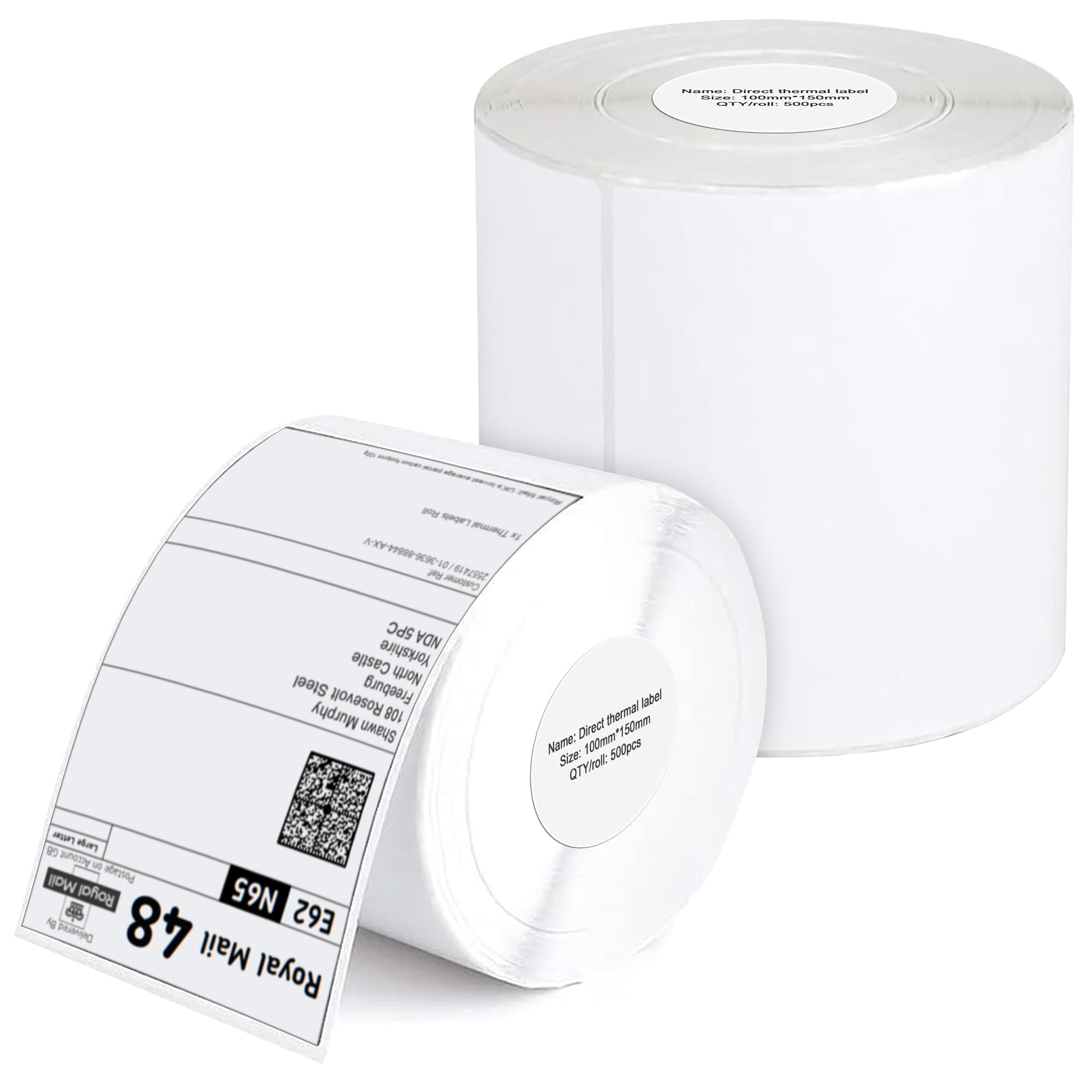 iSOUL 4X6 Direct Thermal Printer Labels 1 Roll 100mmx150mm [ 500 Labels ] White Permanent Adhesive Shipping Labels Rolls Compatible with Etsy, Shopify, Amazon, Royal Mail, FedEx 4x6 Labels
