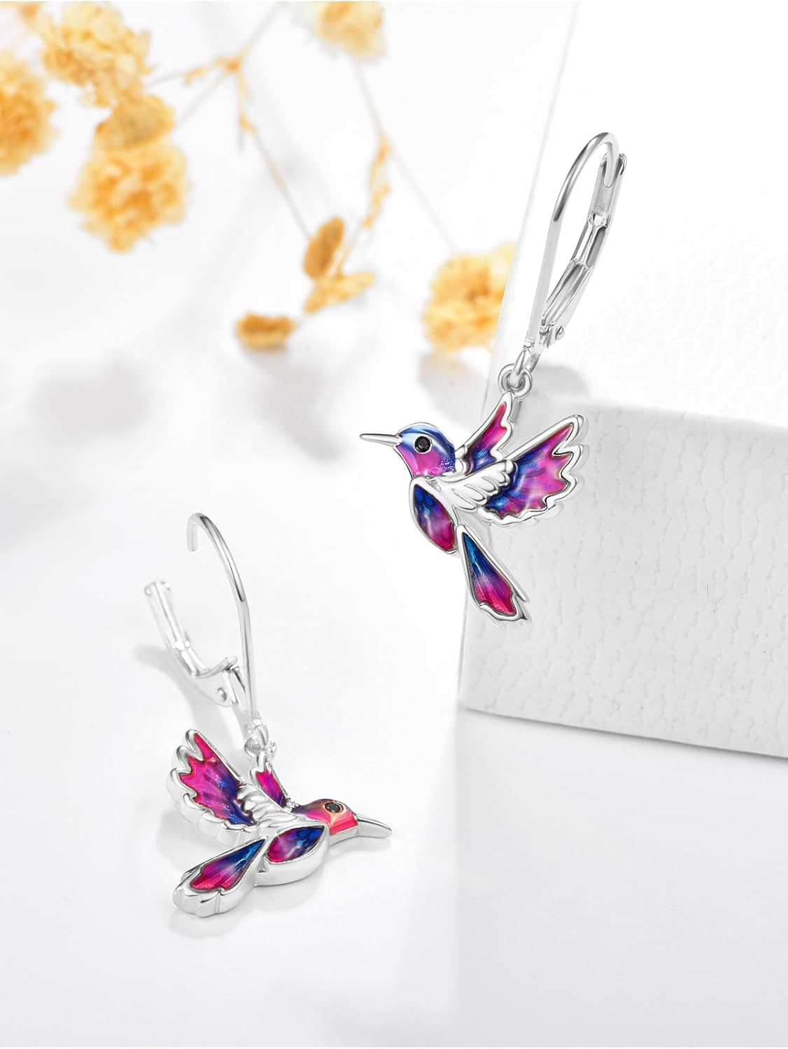 Dreamboat Hummingbird Bird Dangle Drop Earrings for Women 925 Sterling Silver Enamel Lever back Jewelry Gifts for Hummingbirds Lovers - Image 2