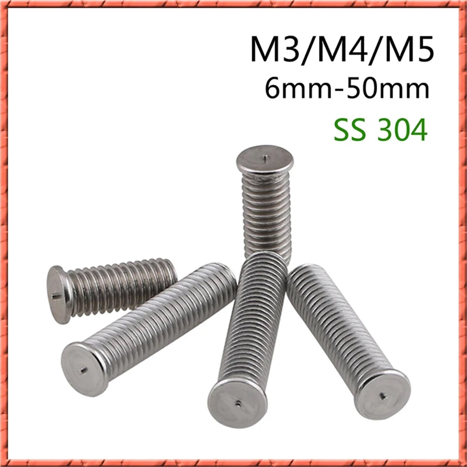 100 szt. M3/M4/M5*6-50mm kołki do zgrzewania punktowego ze stali nierdzewnej, gwoździe do spawania kondensatorów(30mm,M5)