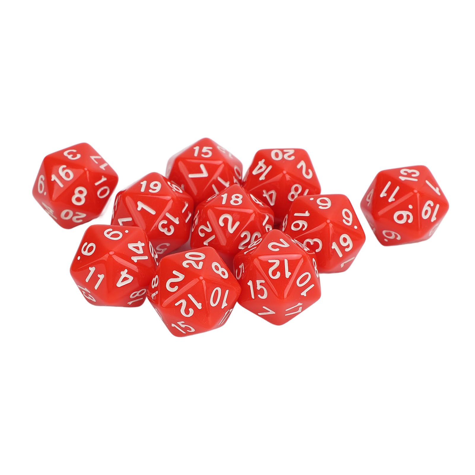 Polyhedral Dice Set 10PCS Lightweight Durable Plastic 20 Sided Role Playing Table Game Dice for Board Games Math Learning Classroom Activities (Red)