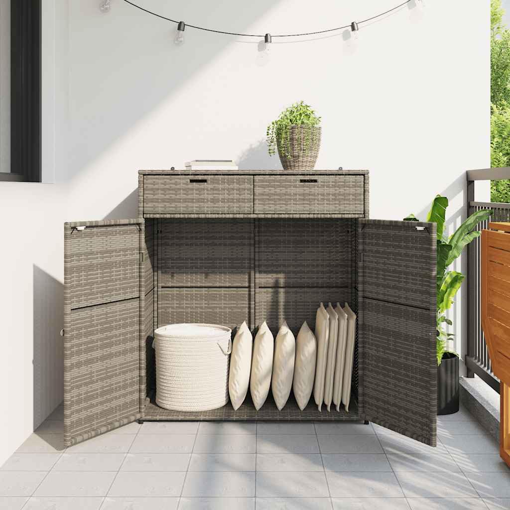 Armoire de jardin grise 105 x 55 x 113 cm en rotin synthétique avec beaucoup d'espace de rangement, résistante aux intempéries et robuste, idéale pour l'extérieur, la terrasse, le balcon, la