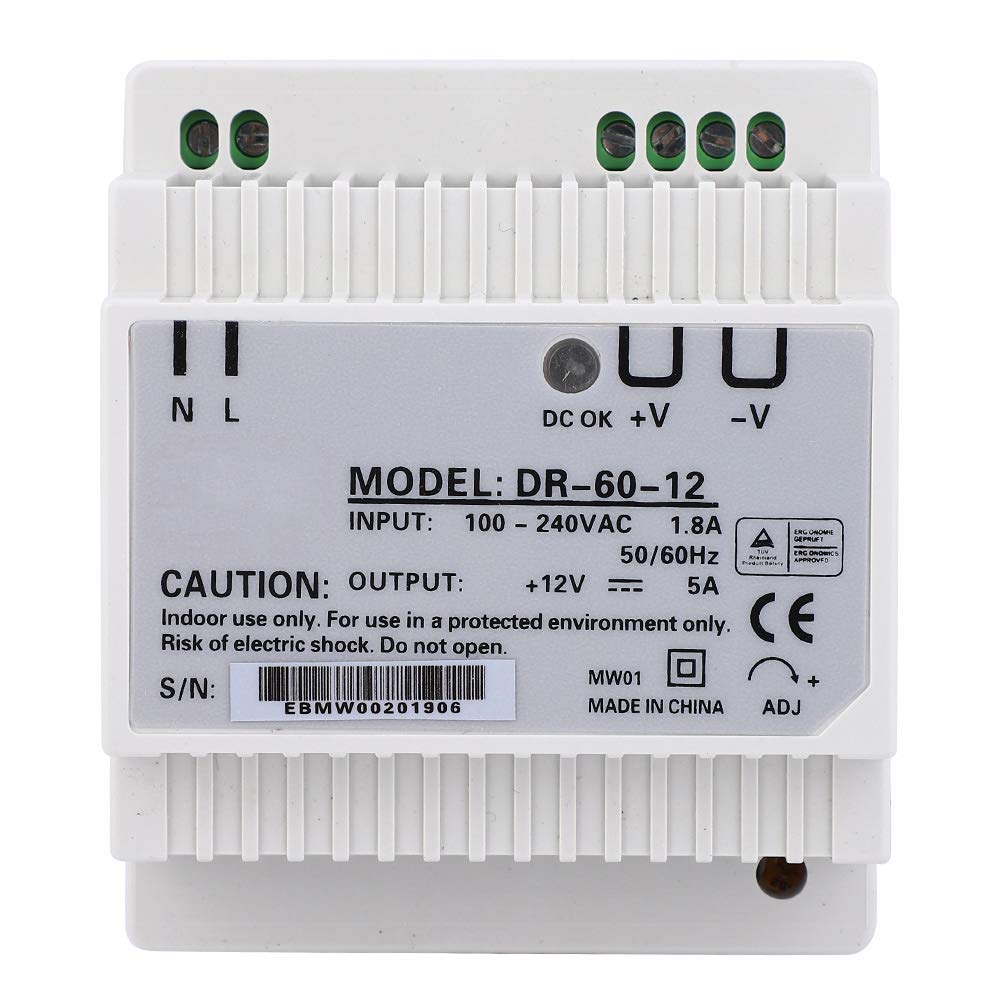 DR-60-12 Alimentation sur Rail DIN 100-240V 12V 5A 60W Sortie Unique Commutation PWM Source électrique Demi-Pont Sources de Signal Alimentation PWM pour Rail DIN(DR-60-12)