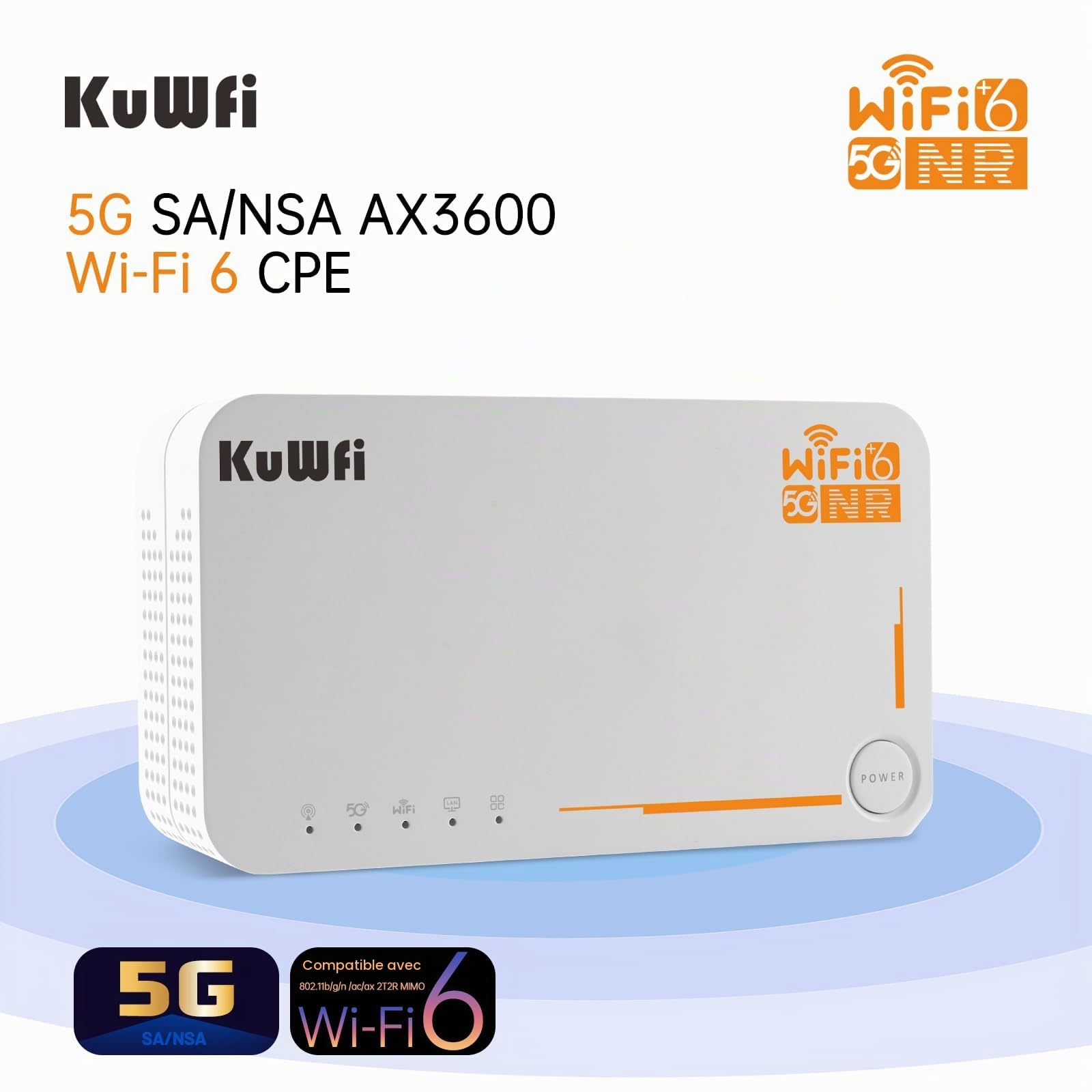 KuWFi 5G WiFi Router with SIM, 4G/5G SA/NSA WiFi Router6, AX3600 5G SIM Modem Supports up to 4.6 Gbps, 4000Mah Battery, 6 Internal Antennas, Wireless Cellular Support up to 32 Devices