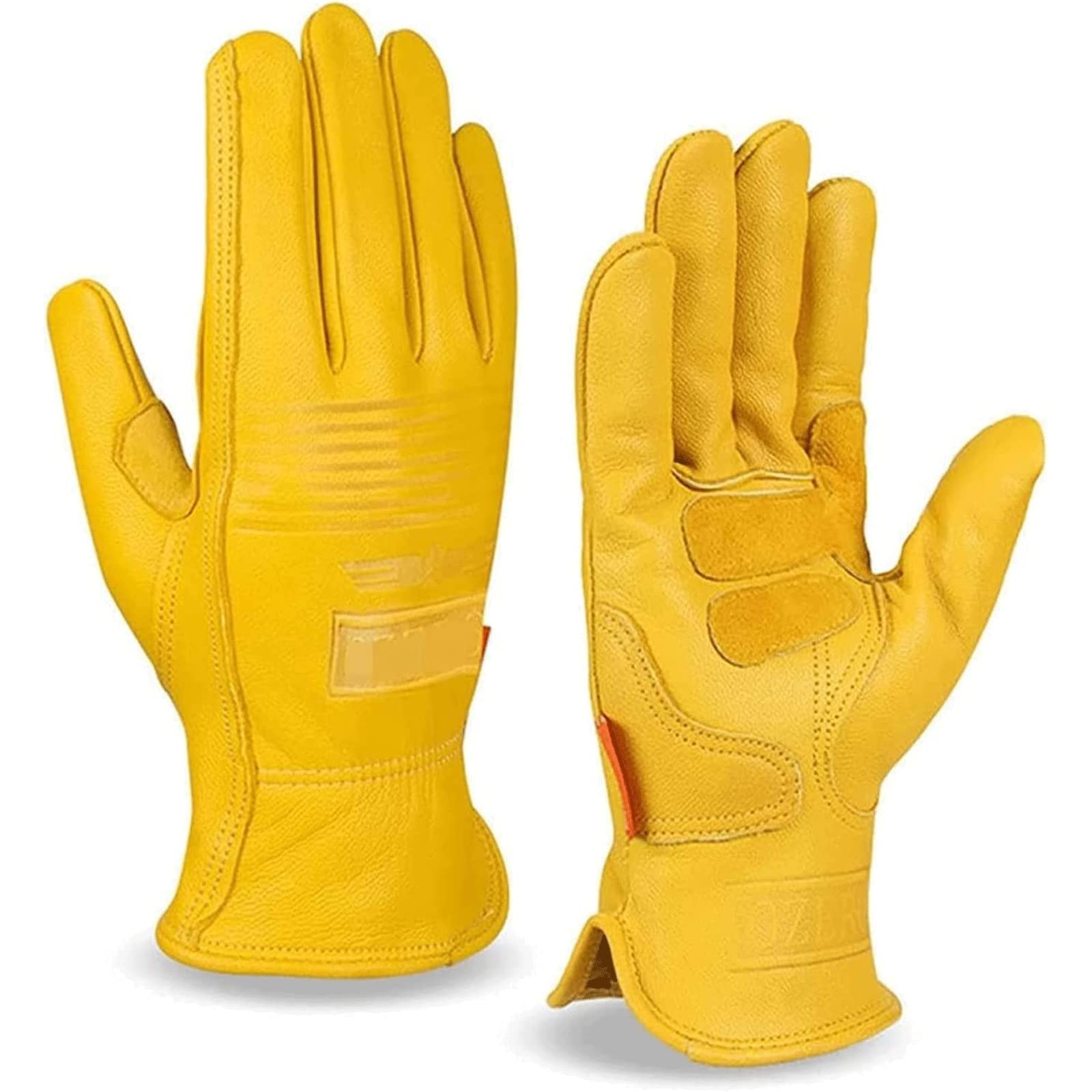 Habiba Mitones Guantes Retro de Piel de Oveja, Guantes de Mujer para Hombre para Ciclismo, conducción y equitación, Guantes de Dedo Completo para Motocicleta Ross-Country, Amarillo Útil