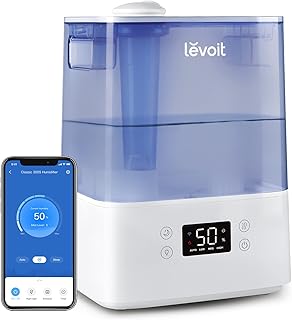 LEVOIT Smart Humidifiers for Bedroom & Baby, 6L Top-Fill Cool Mist with Quiet Sleep Mood and Alexa Control for Plants and Pets, Auto Mode, Timer, Essential Oil Diffuser, Up to 60H for 47㎡, Blue