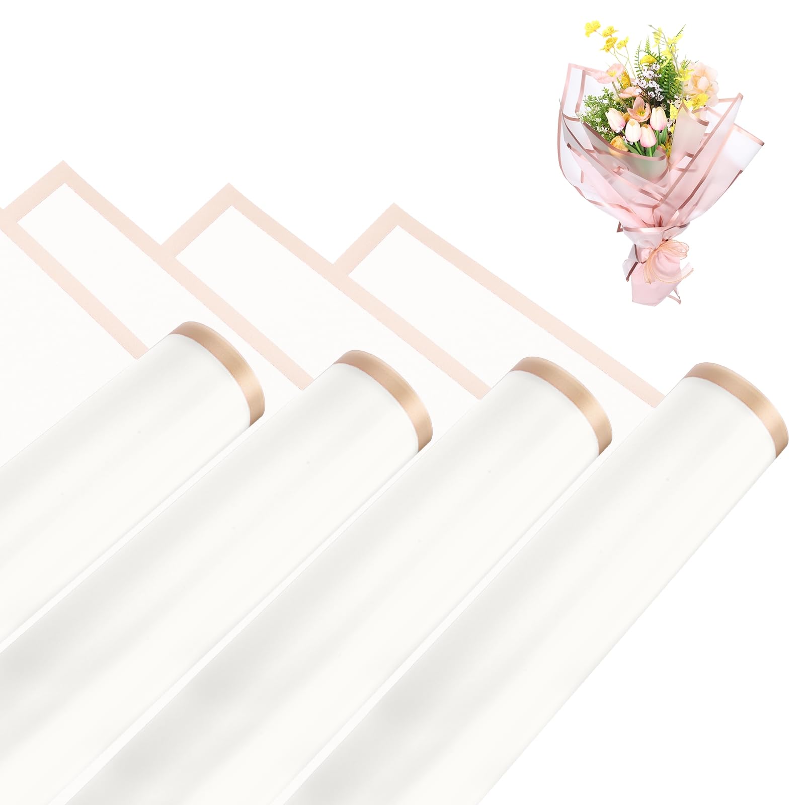 sourcing map Flower Bouquet Wrapping Paper, 56cm/22 Inch Waterproof Floral Wrapping Paper for Flower Bouquet DIY Gift, Wedding, Birthdays, Valentine's Day, Pack of 20(Beige)