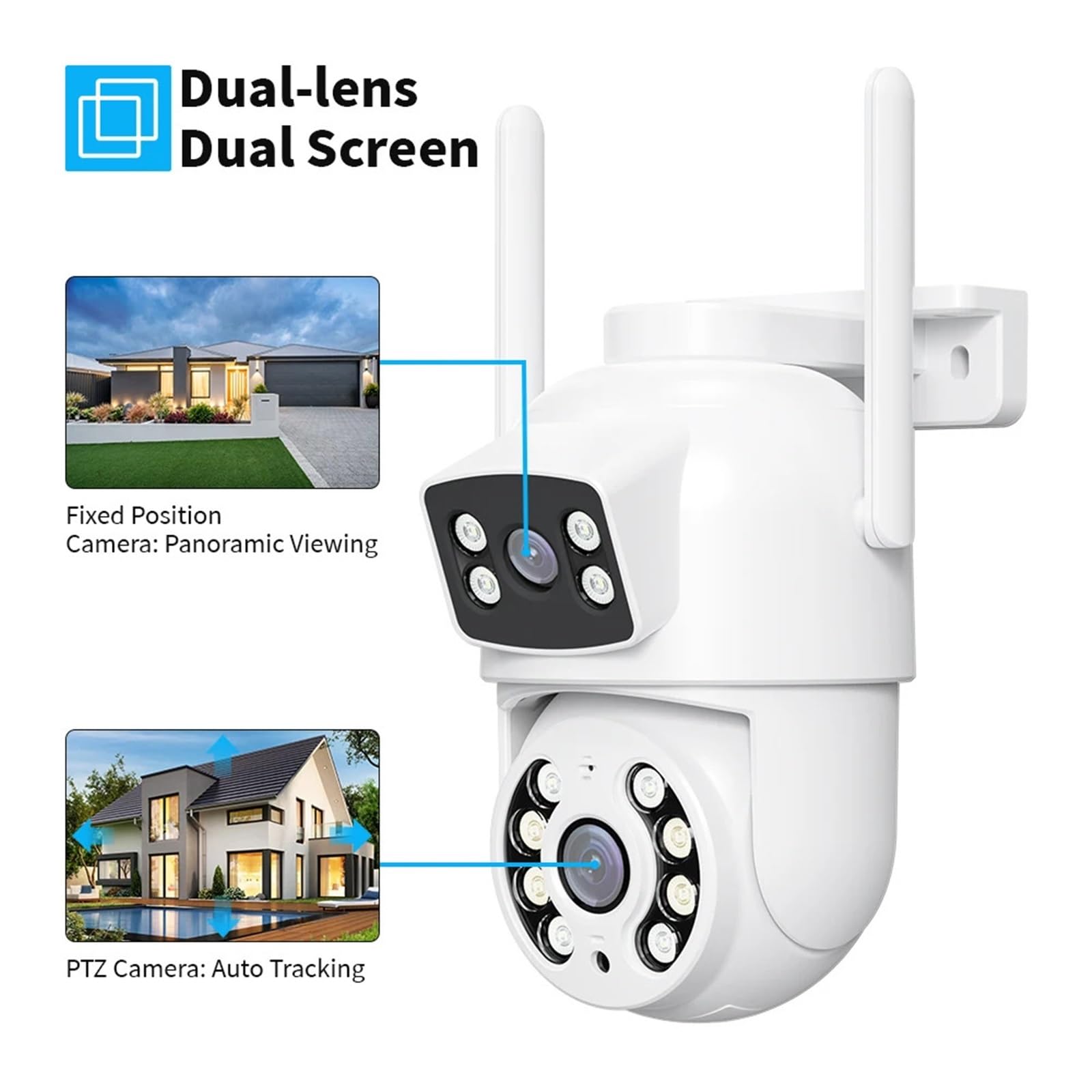 Kamera bezpieczeństwa, Kamera zewnętrzna 6 MP z podwójnym obiektywem, ekranem, AI, automatyczne śledzenie, wideo IP, kamera PTZ Wi-Fi, CCTV, dwukierunkowy dźwięk(128g)