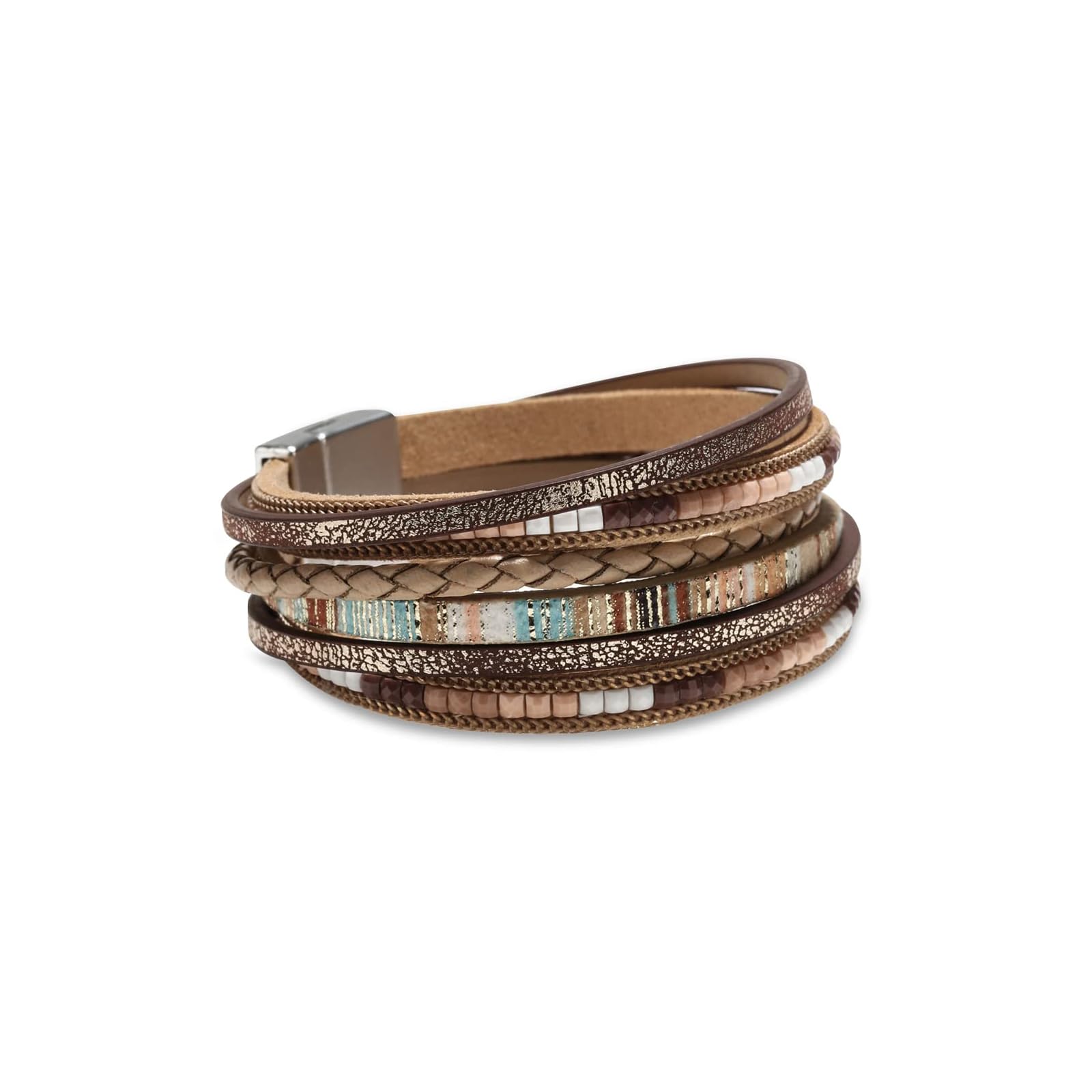 Leather Wrap Bracelets for Women, Boho Leopard Multi-Layer Crystal Beads Cuff Bracelet – Adjustable Handmade Jewelry with Gold Beads, Lightweight &