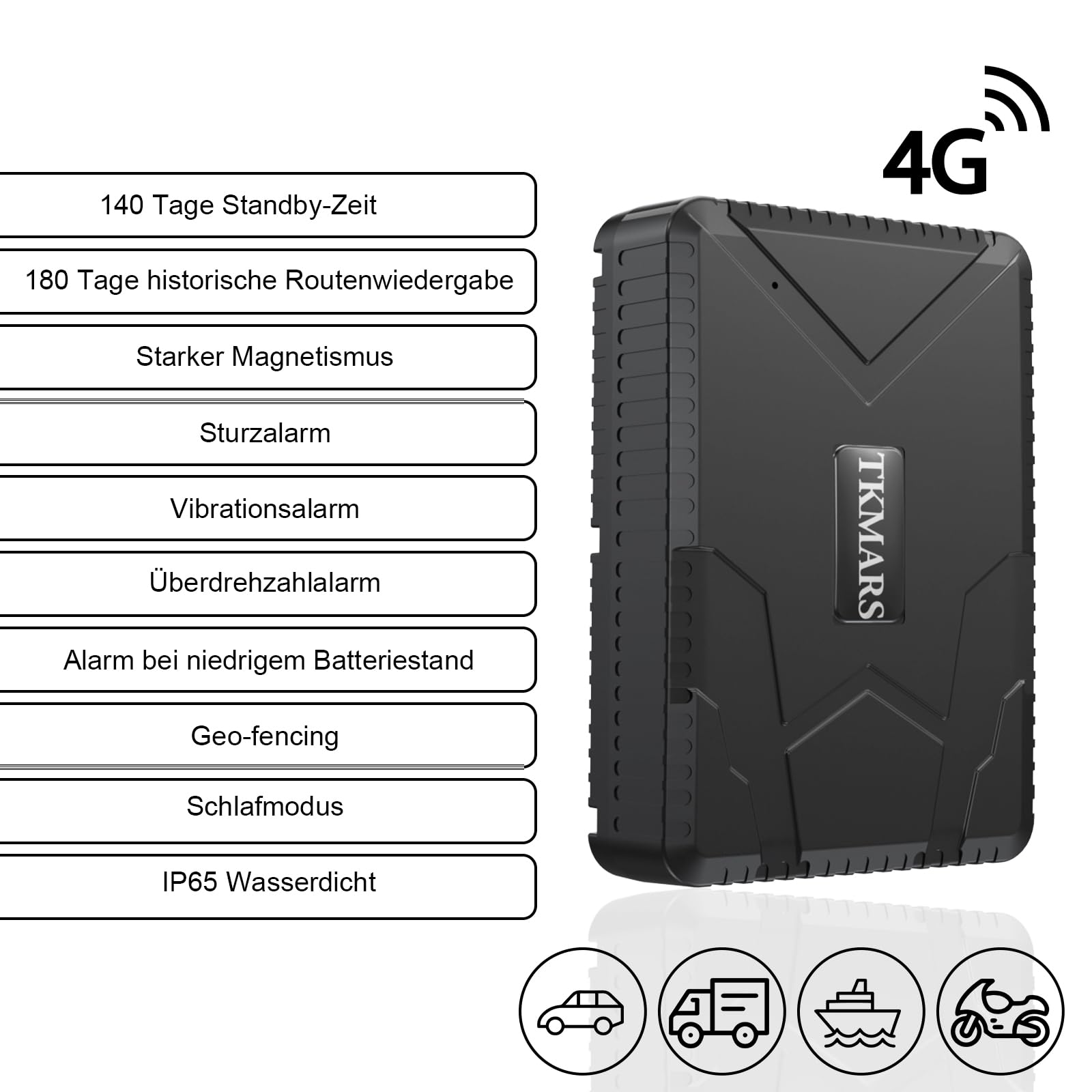 TKMARS 4G GPS Tracker Auto GPS Tracker Ohne ABO 140 Tage Standby-Zeit, 7800mah,Stark Magnetisch, Wasserdicht, Echtzeit-Tracking