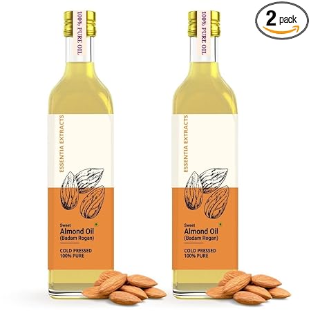 ESSENTIA EXTRACTS Combo Of 2 Almond Oil Glass Bottles For Babies, Body & Hair Massage, Pure & Cold-Pressed (500 ML + 500 ML)
