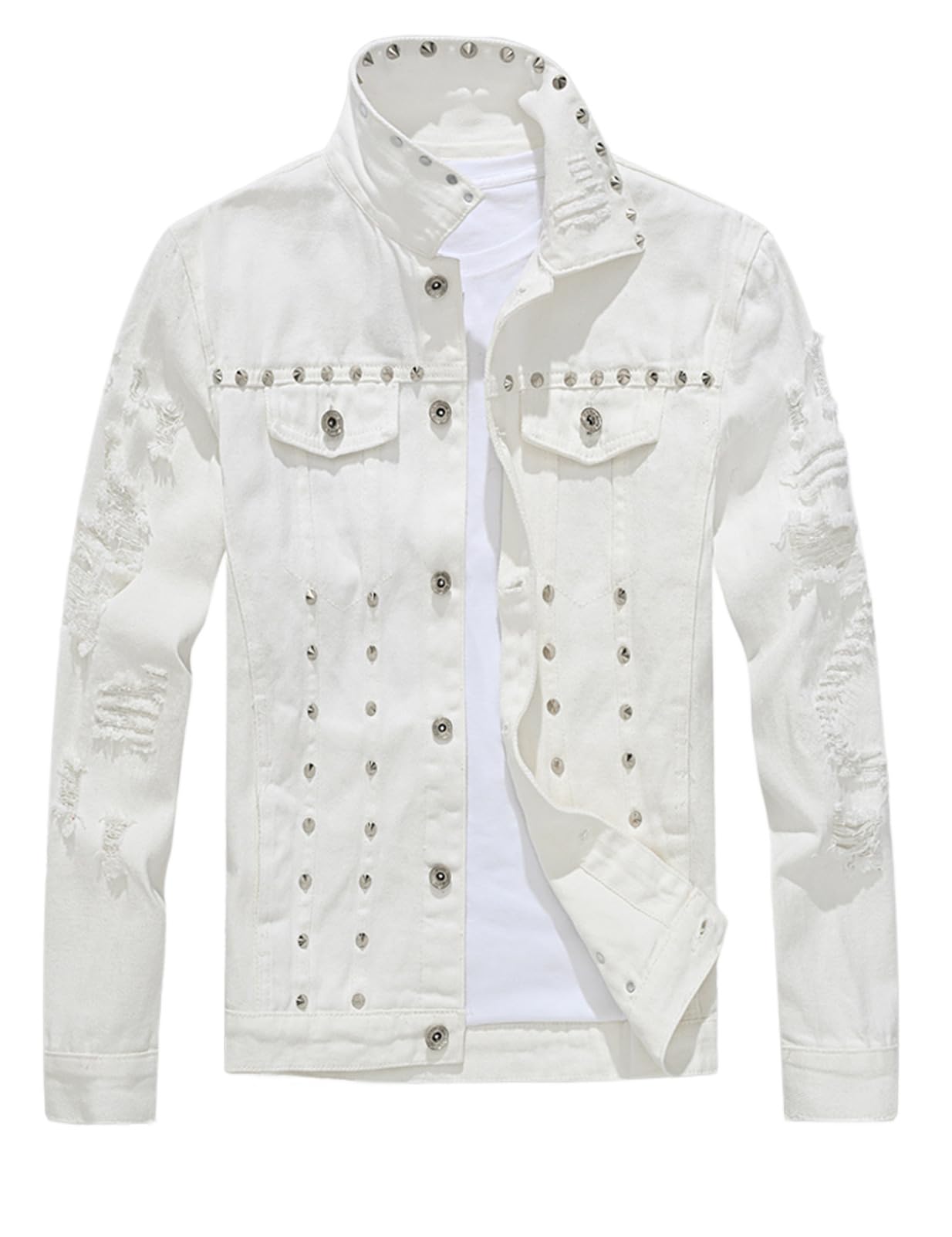 Amazon.com: DSDZ Mens Distressed Ripped Holes Punk Denim Jacket