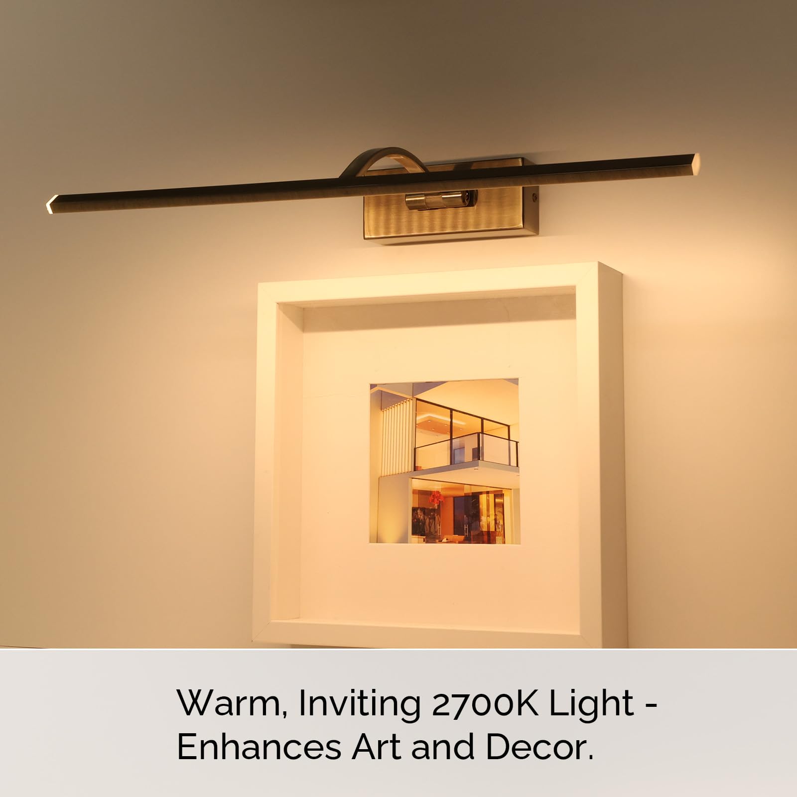 Alpinaluz Aplique de Pared LED para Iluminación de Cuadros, Espejos y Muebles, 8W, 455mm, Luz Cálida 2700K, Ángulo Ajustable, Acero con Acabado en Bronce Envejecido, Driver KGP Integrado