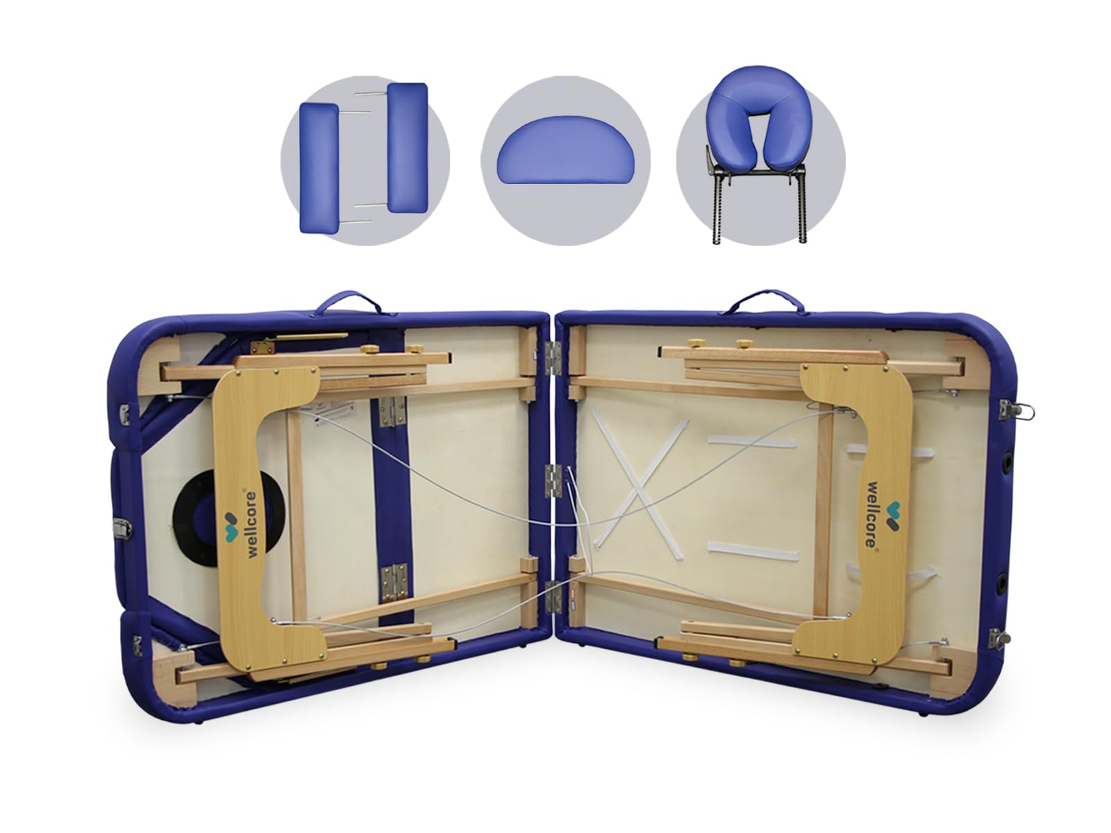 QUIRUMED Camilla de Masaje Plegable WELLCORE, con Respaldo abatible, Fabricada en Madera, Polipiel, 195 x 70 cm, Altura Regulable, Cabezal extraíble, Agujero Facial, Color Negro, hasta 225 kg