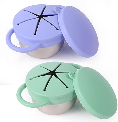 Miniatura 9 de Vaso de acero inoxidable a prueba de derrames para bebés y niños pequeños, con recogedor de alimentos de silicona, tapa de viaje, recipientes a